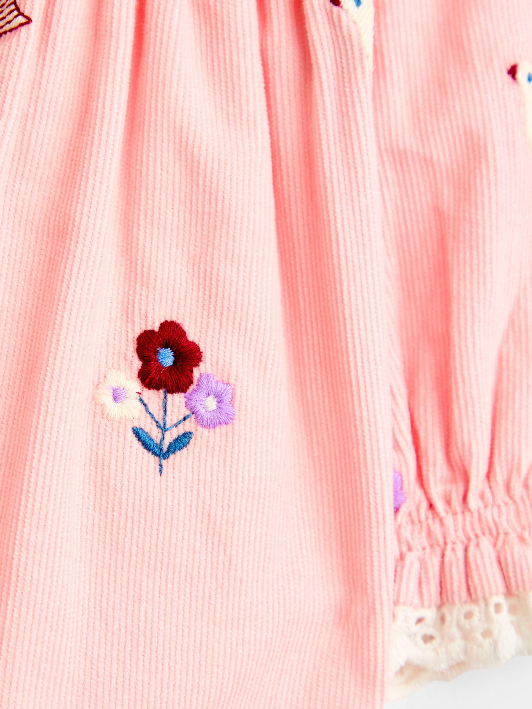 Pink Bird & Floral Embroidered Cord Baby Dress - Image 4 of 4