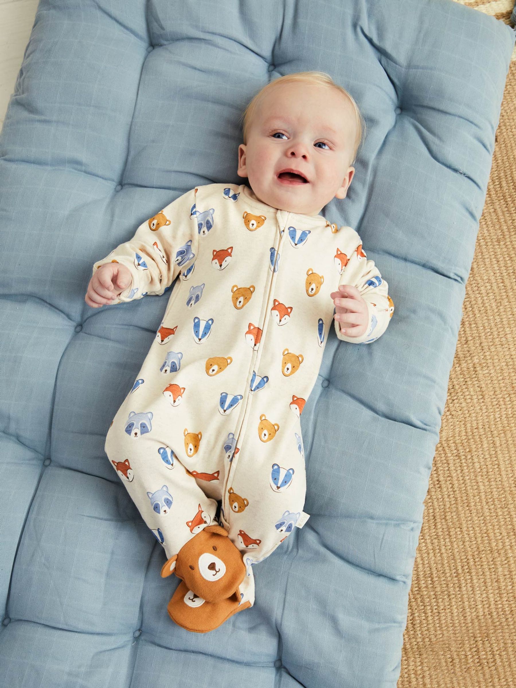 Natural Woodland Print Zip Cotton Baby Sleepsuit - Image 1 of 3