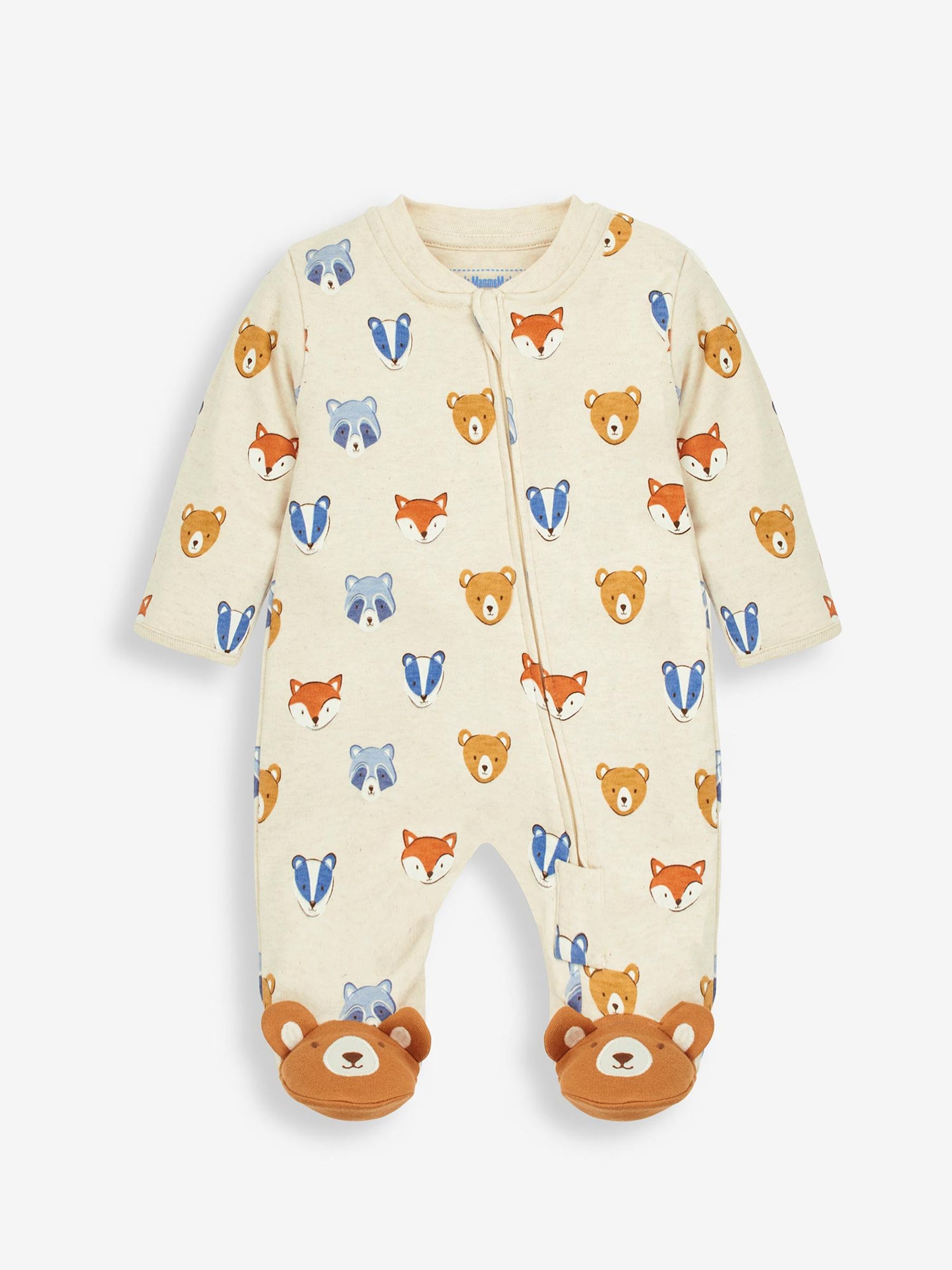 Natural Woodland Print Zip Cotton Baby Sleepsuit - Image 2 of 3