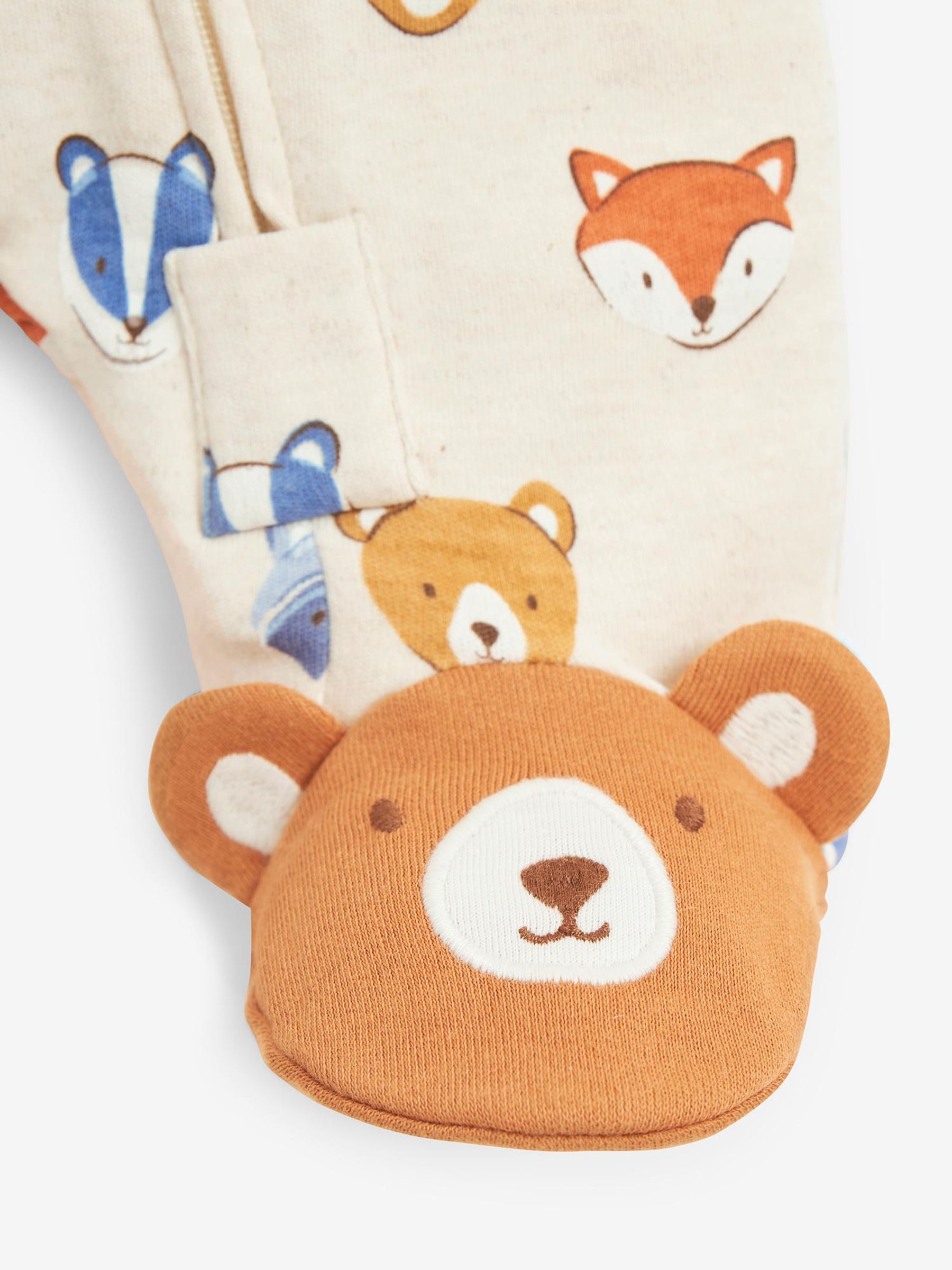 Natural Woodland Print Zip Cotton Baby Sleepsuit - Image 3 of 3