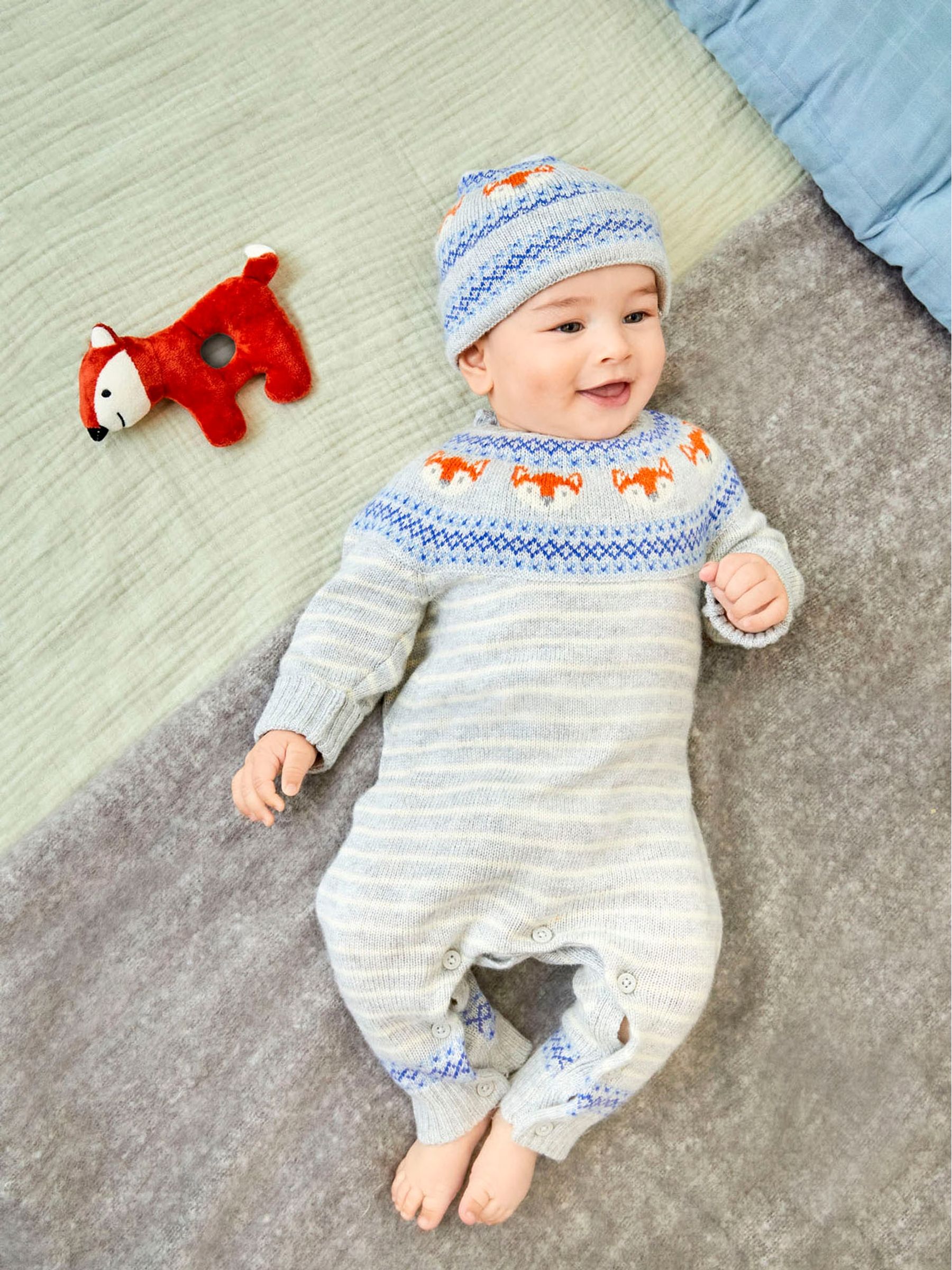 Marl Grey Fox Fairisle Pattern Knitted Baby All-In-One - Image 1 of 5