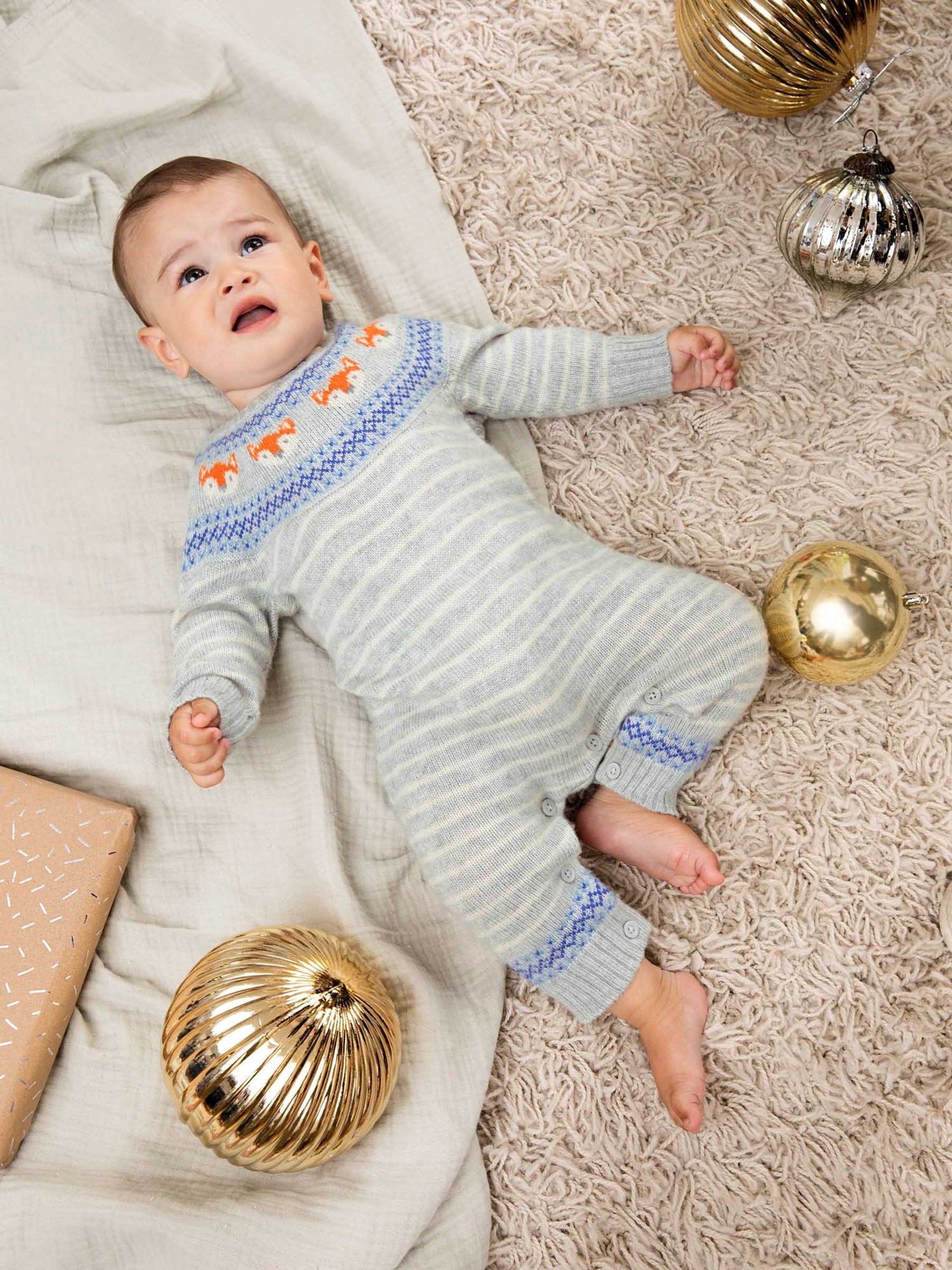 Marl Grey Fox Fairisle Pattern Knitted Baby All-In-One - Image 2 of 5