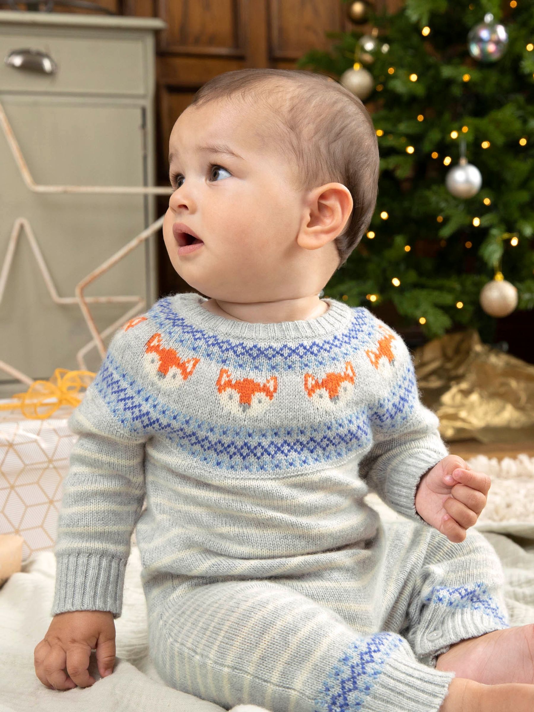 Marl Grey Fox Fairisle Pattern Knitted Baby All-In-One - Image 3 of 5