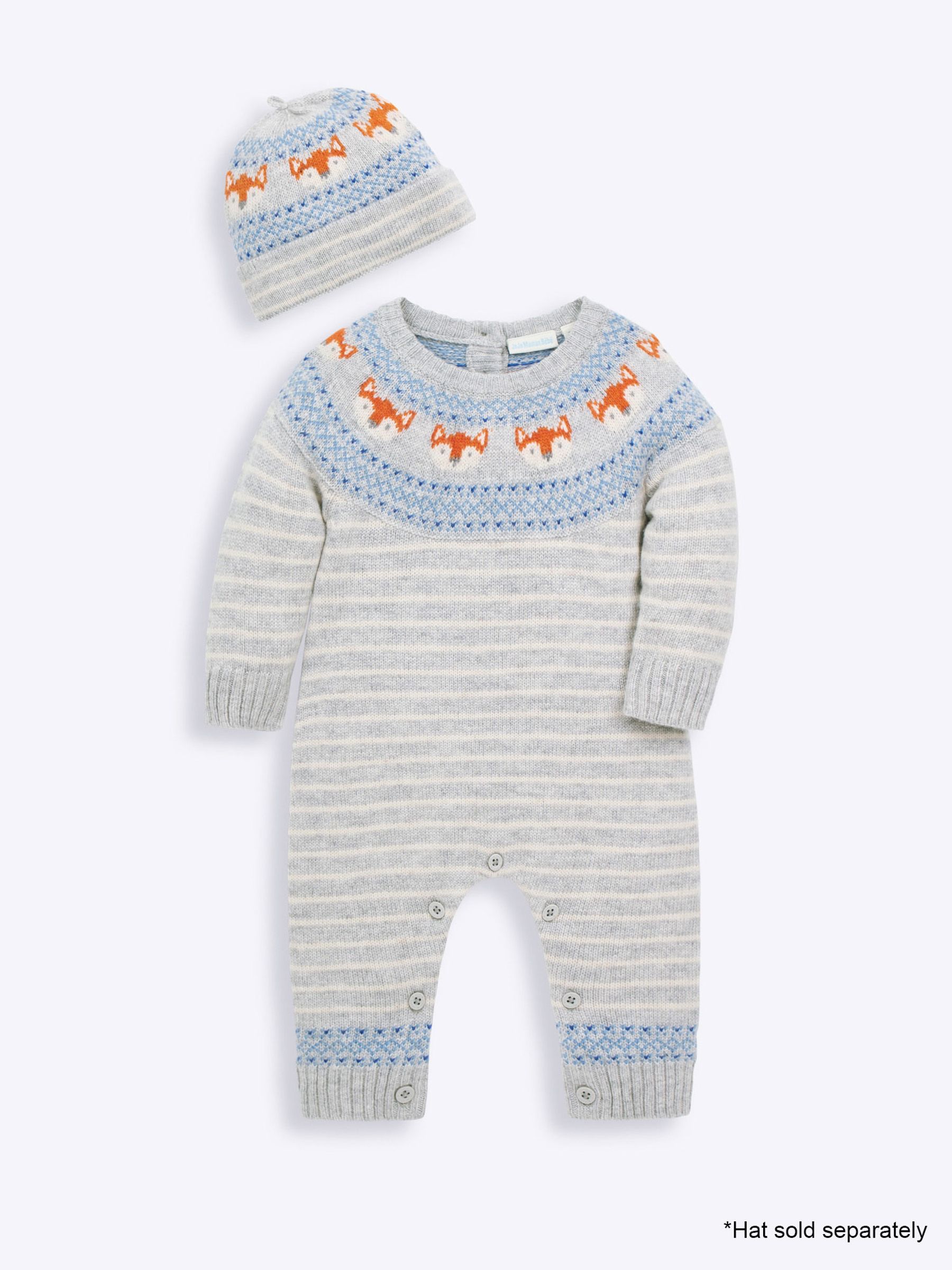 Marl Grey Fox Fairisle Pattern Knitted Baby All-In-One - Image 4 of 5