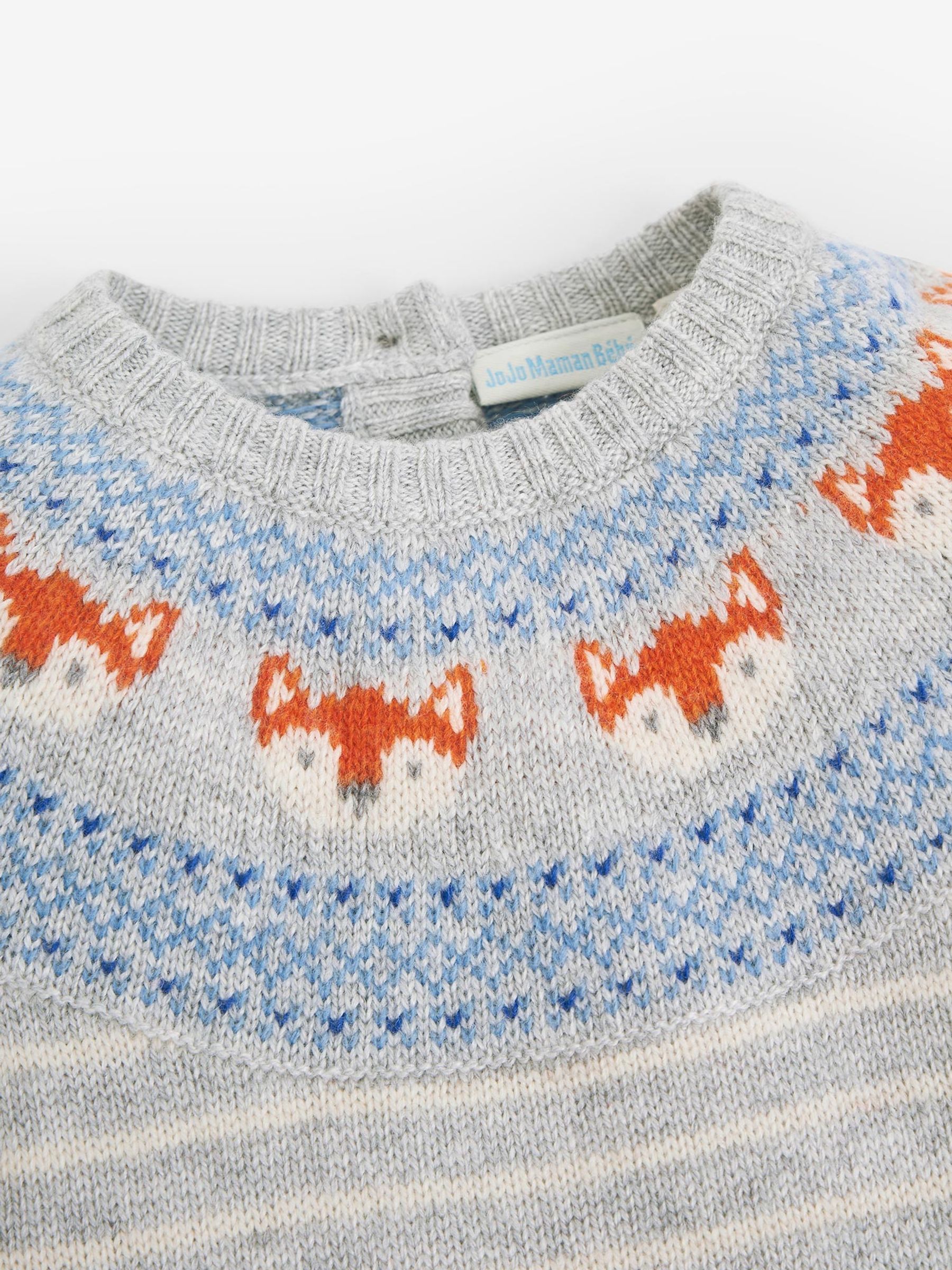 Marl Grey Fox Fairisle Pattern Knitted Baby All-In-One - Image 5 of 5