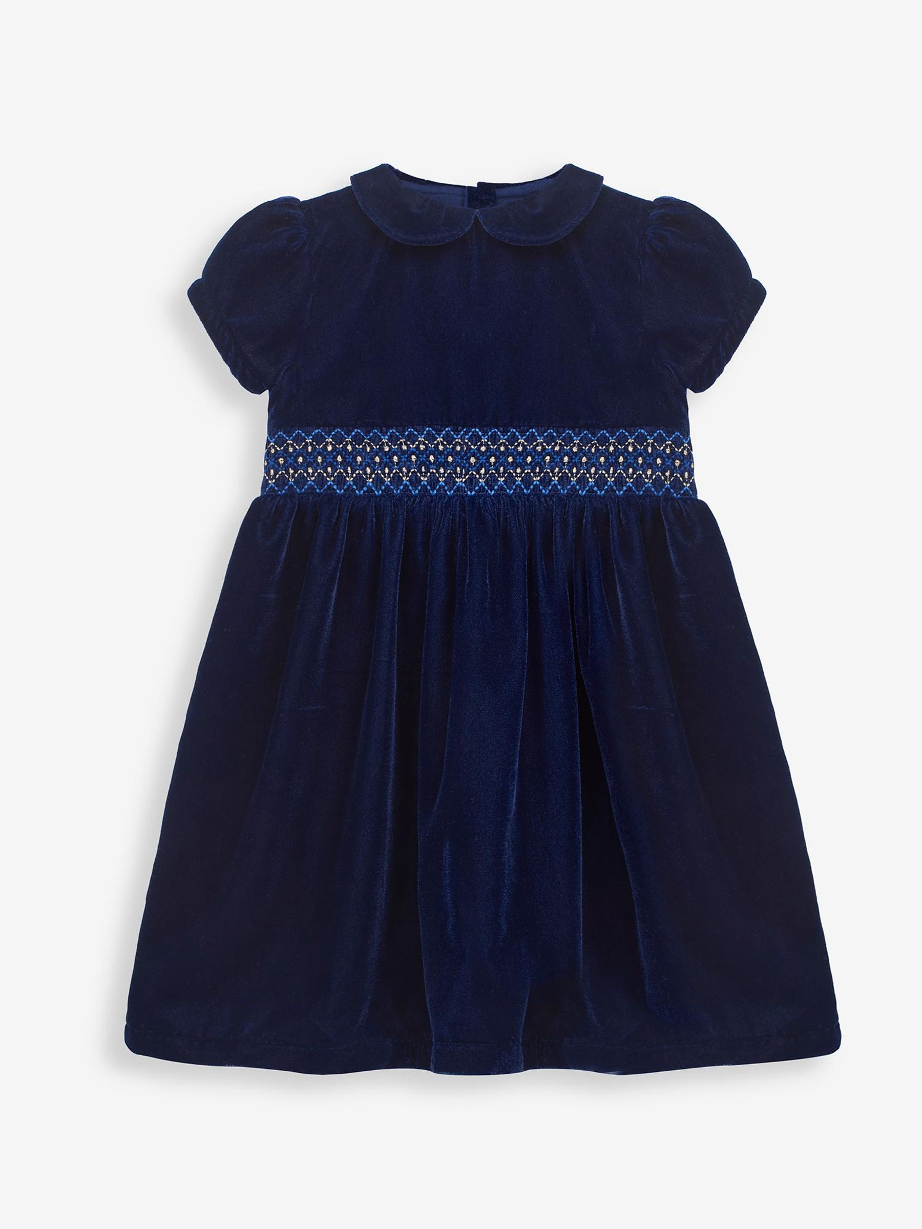 Navy Velvet Smocked Party Dress - Image 1 of 3