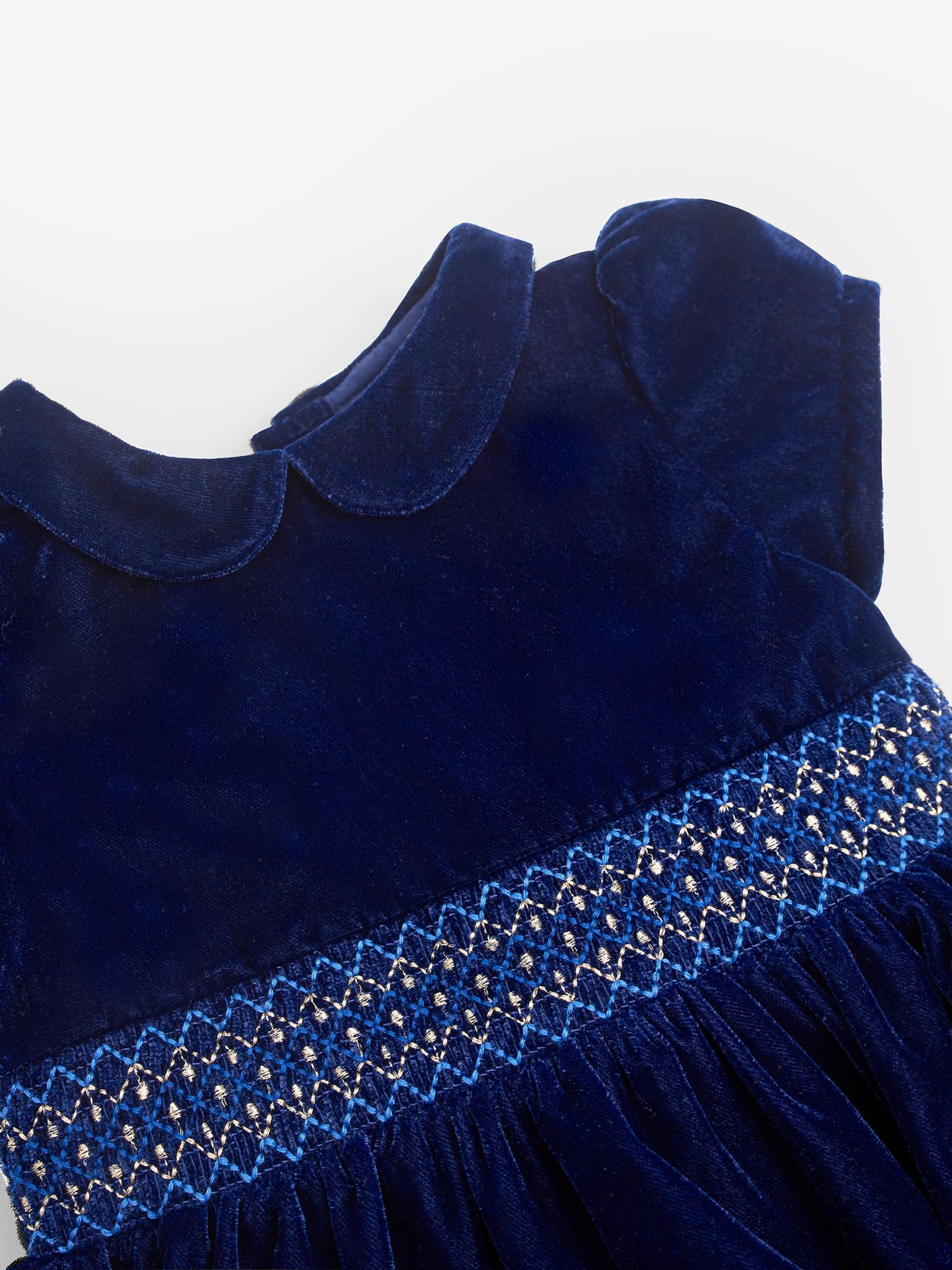 Navy Velvet Smocked Party Dress - Image 2 of 3