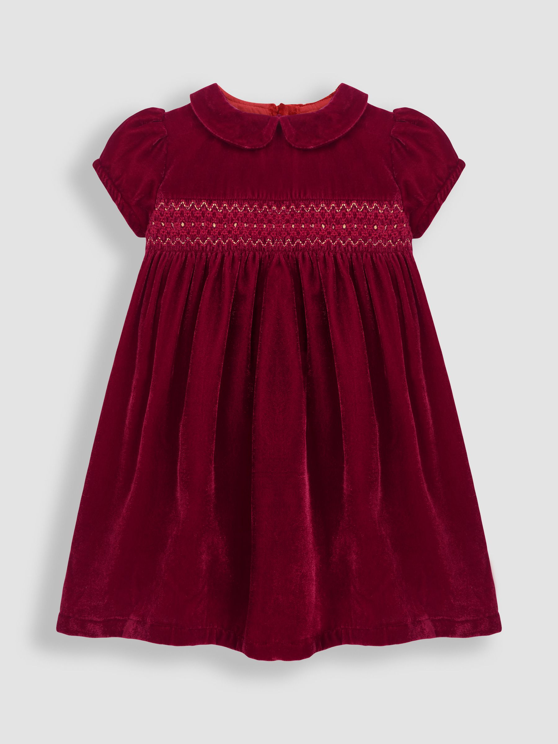 Red Smocked Velvet Party Dress - Image 1 of 5