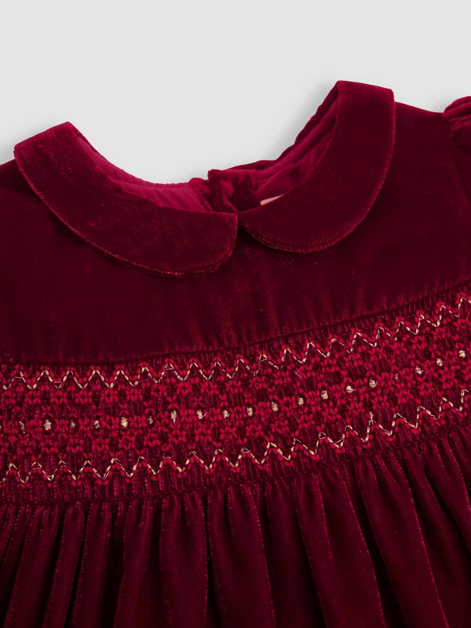 Red Smocked Velvet Party Dress - Image 3 of 5