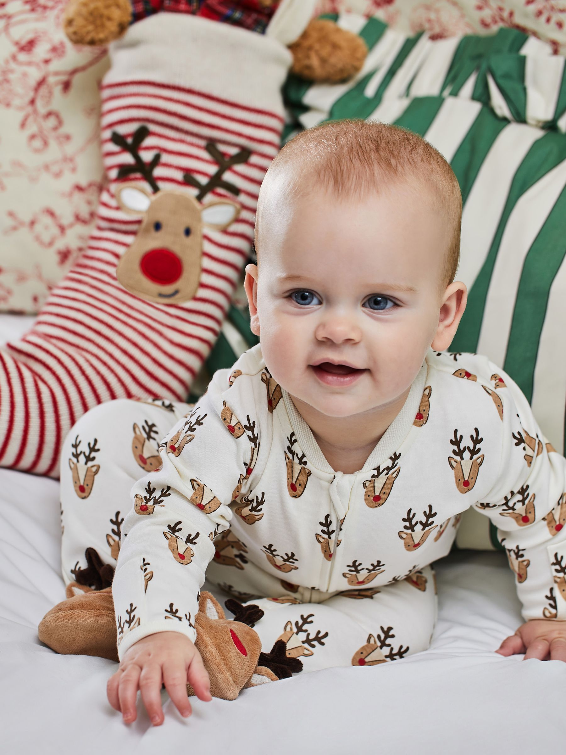 Cream Reindeer Heads Print Zip Sleepsuit - Image 2 of 7