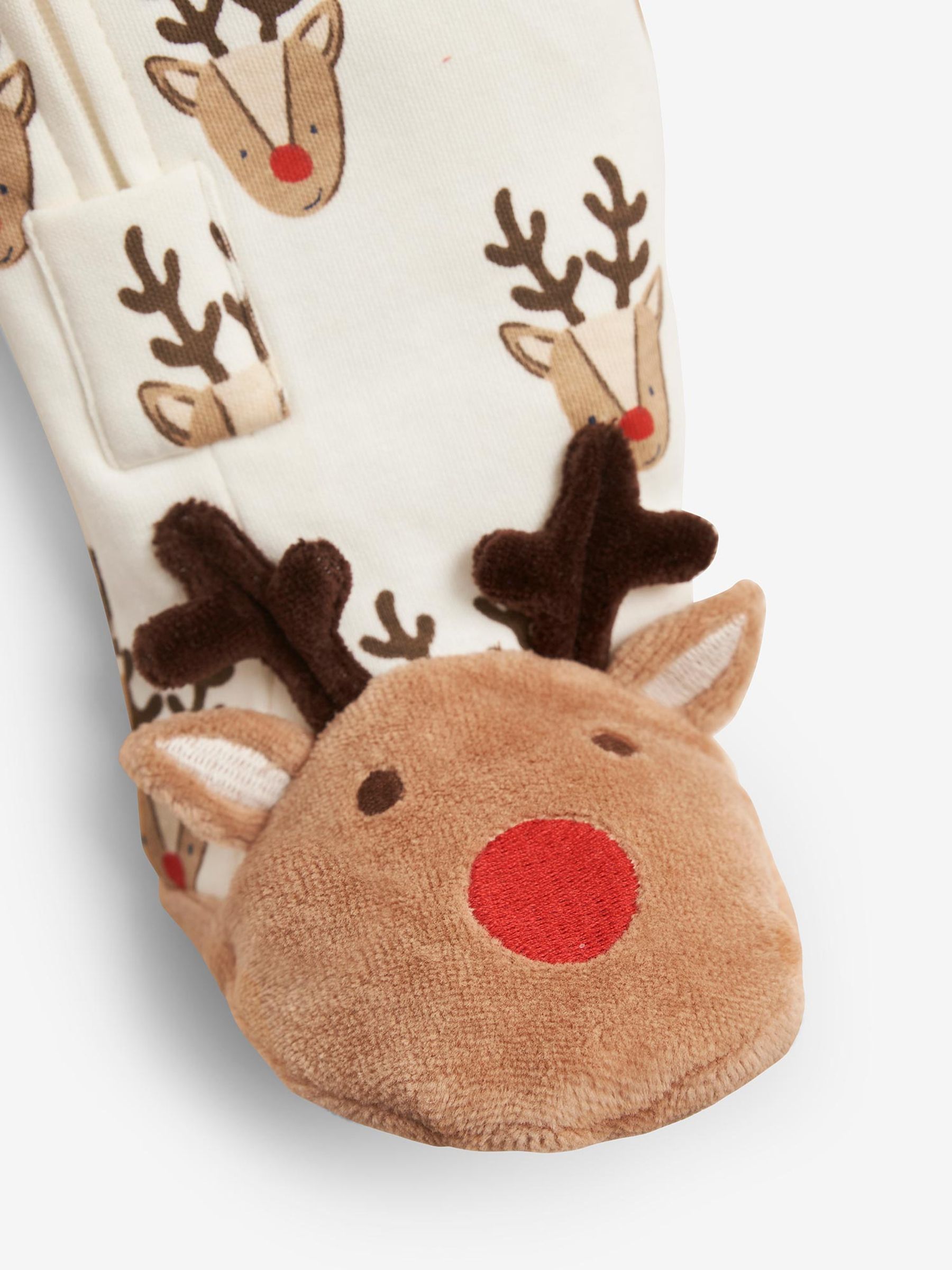 Cream Reindeer Heads Print Zip Sleepsuit - Image 7 of 7
