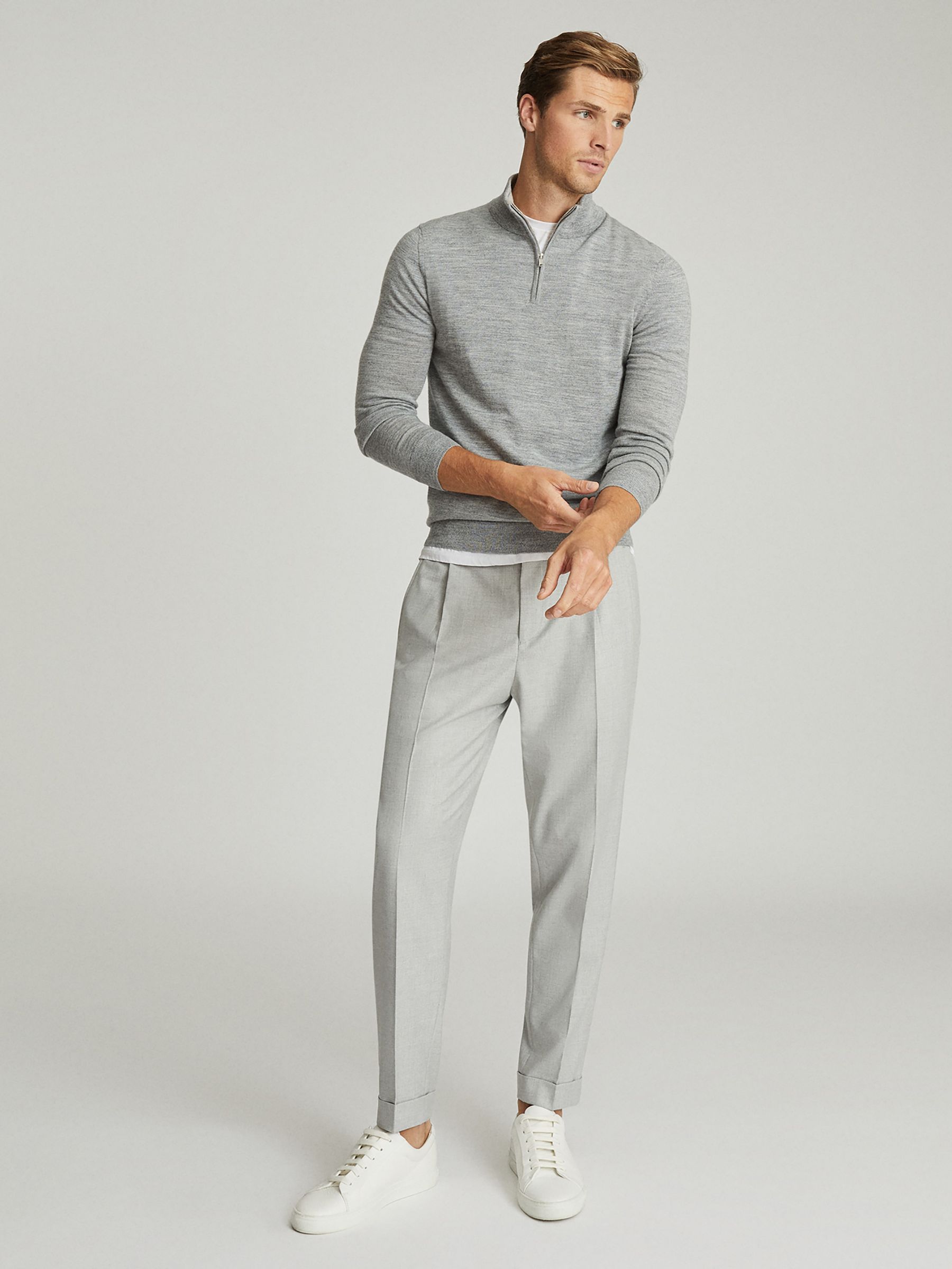 Pleat Front Trousers in Soft Grey - Image 1 of 5