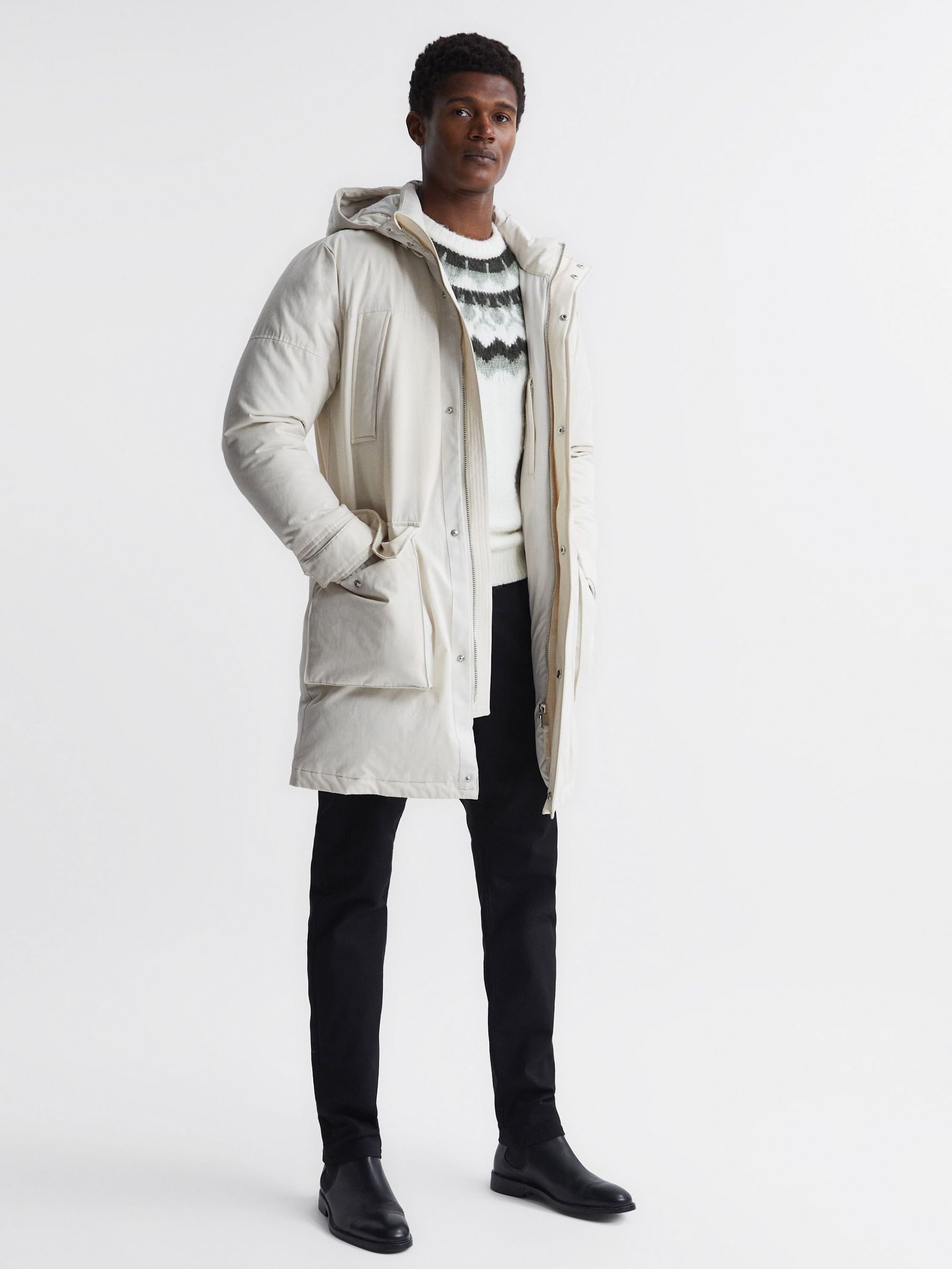 Crew Neck Fairisle Pattern Knitted Jumper in Ecru/Sage - Image 6 of 6