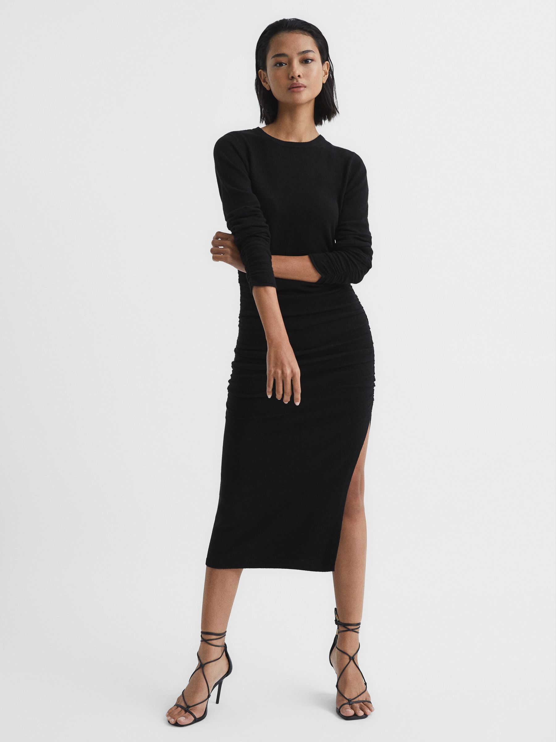 Ruched Midi Dress in Black - Image 1 of 5