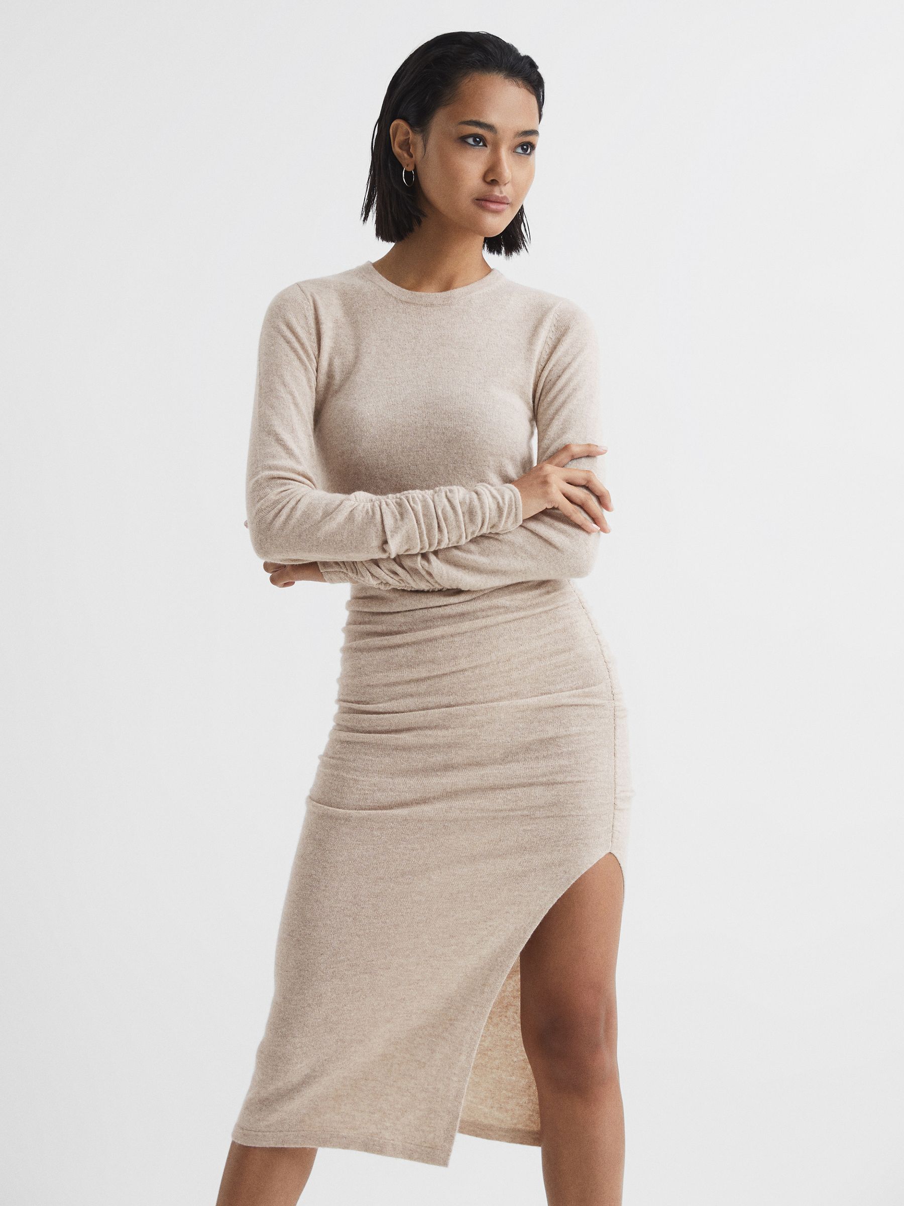 Ruched Midi Dress in Neutral - Image 3 of 8