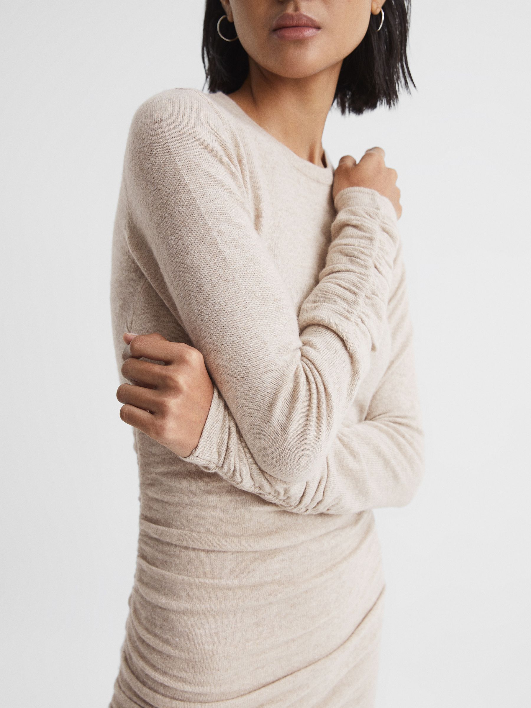 Ruched Midi Dress in Neutral - Image 4 of 8