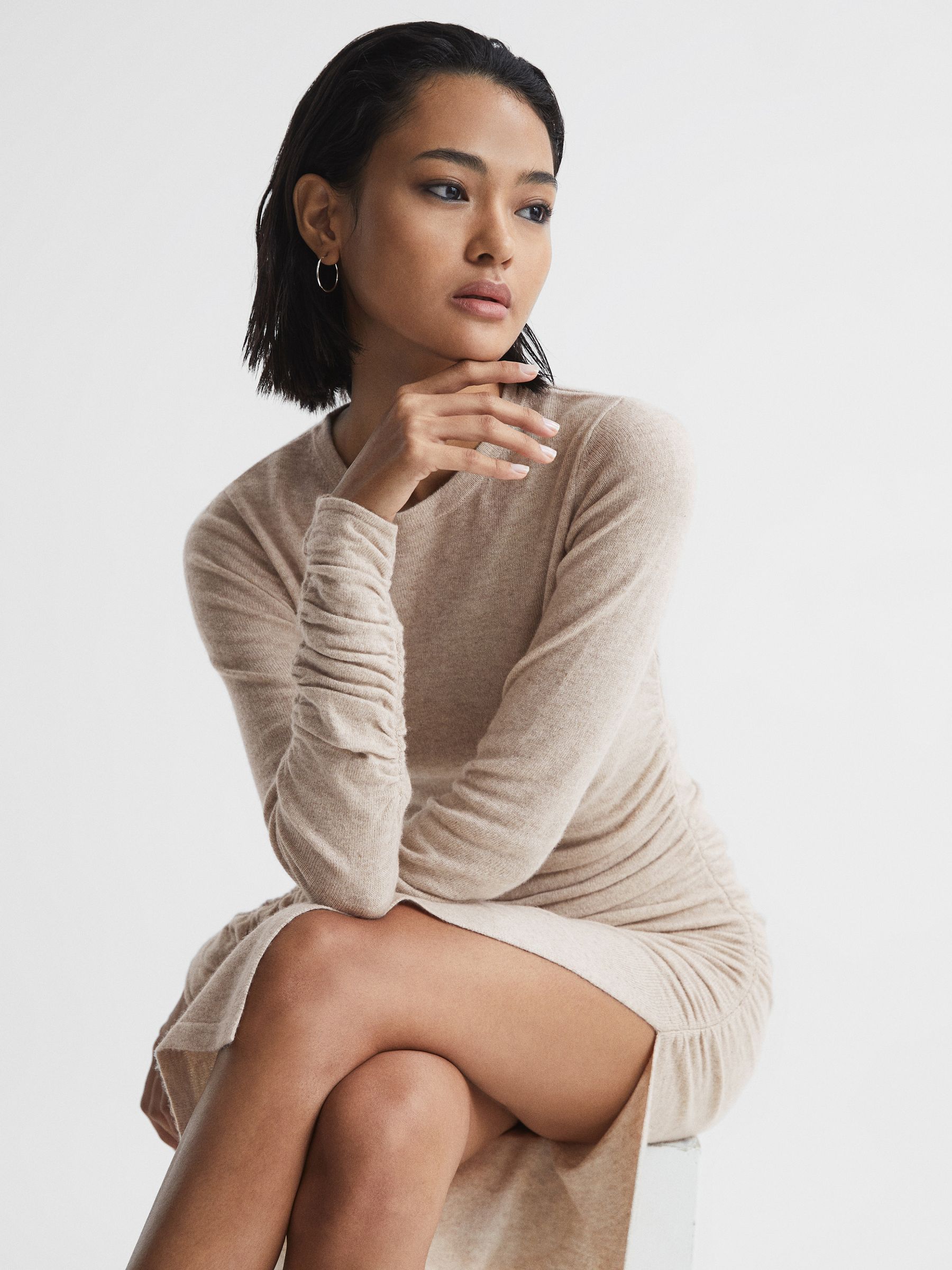 Ruched Midi Dress in Neutral - Image 6 of 8