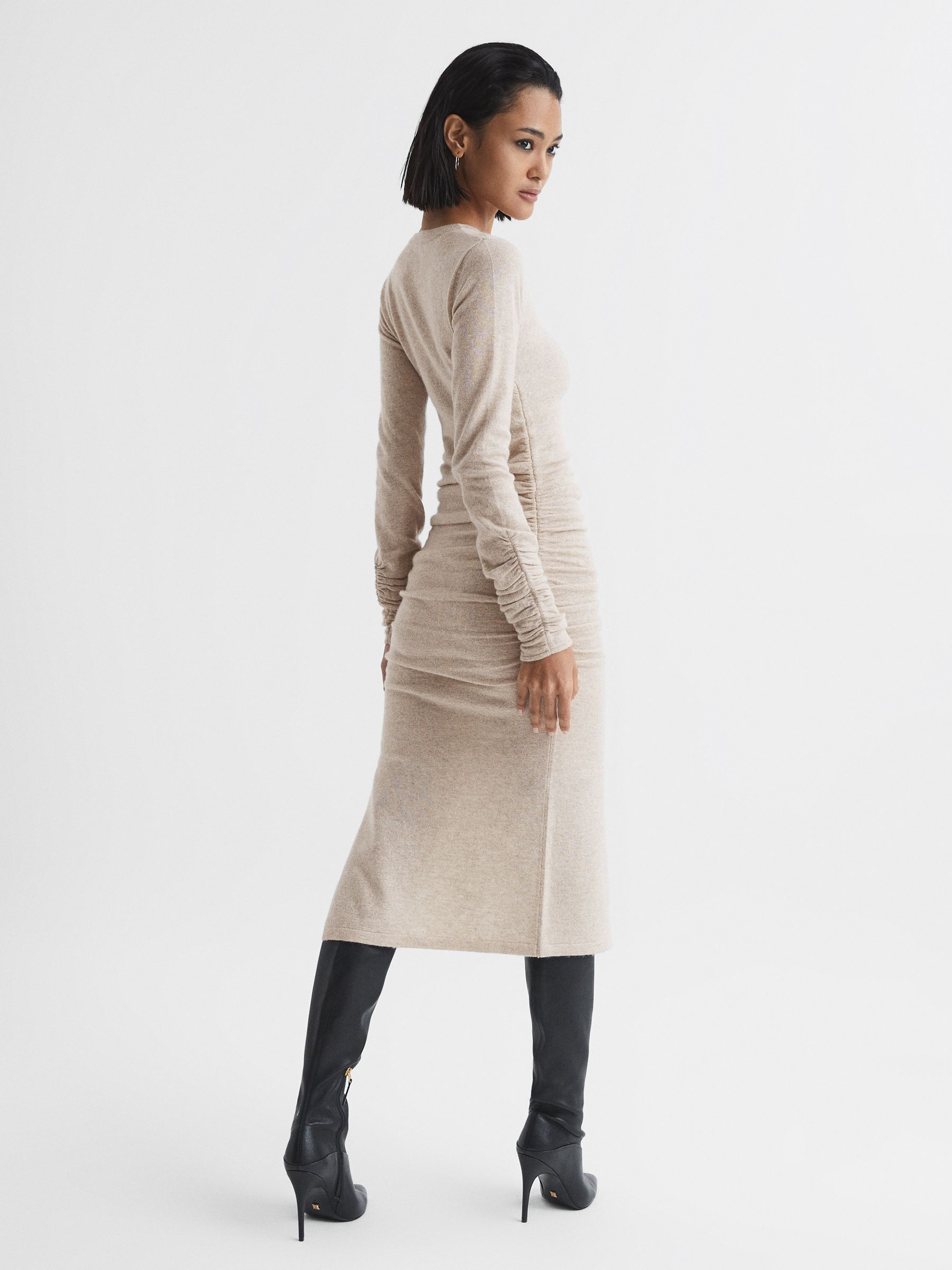 Ruched Midi Dress in Neutral - Image 7 of 8