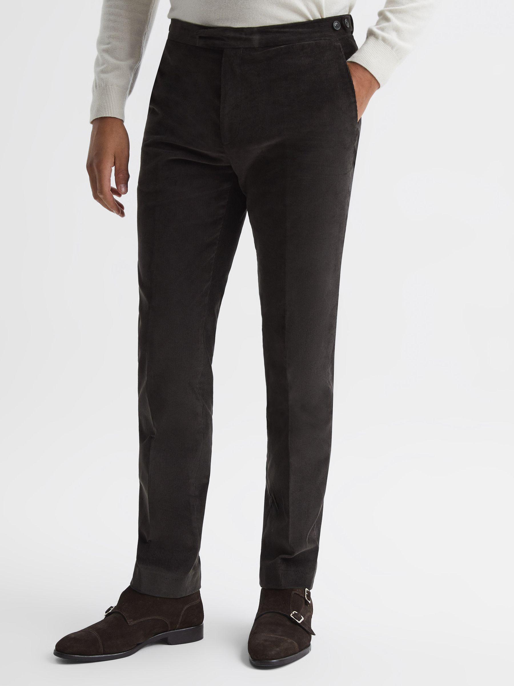 Holborn Chocolate Fine Cord Formal Tailored Fit Trousers - Image 1 of 6