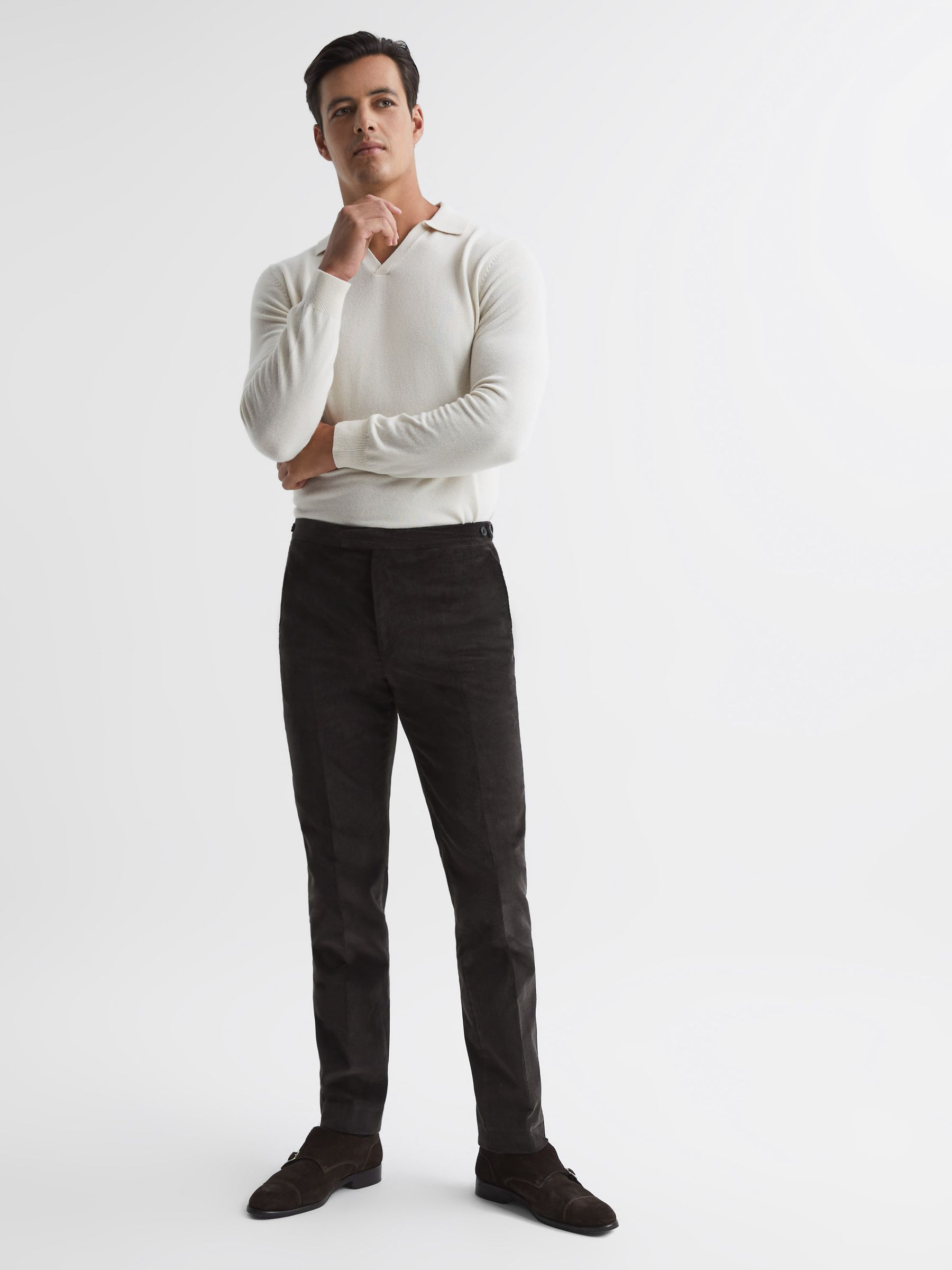 Holborn Chocolate Fine Cord Formal Tailored Fit Trousers - Image 3 of 6