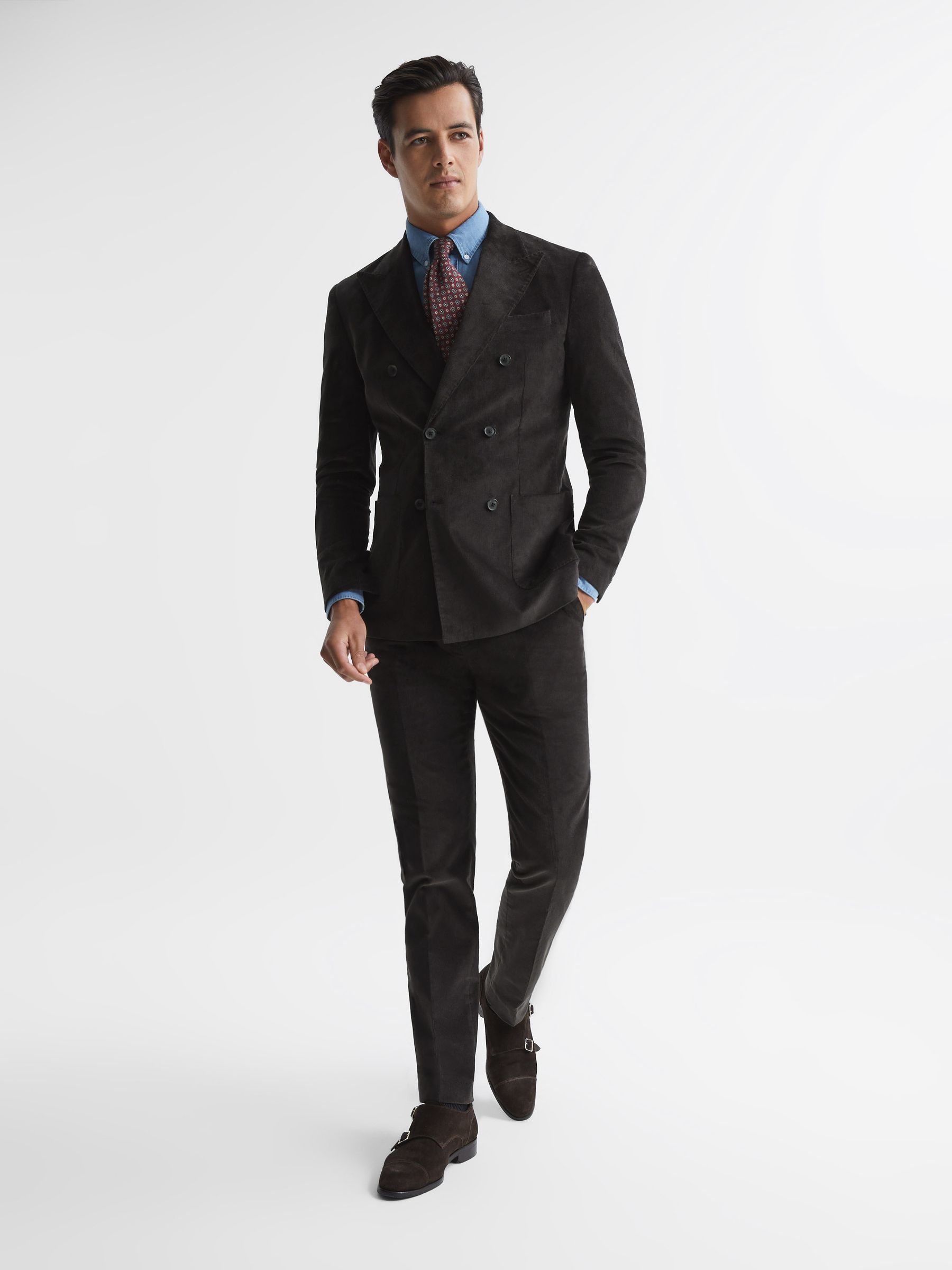 Holborn Chocolate Fine Cord Formal Tailored Fit Trousers - Image 6 of 6
