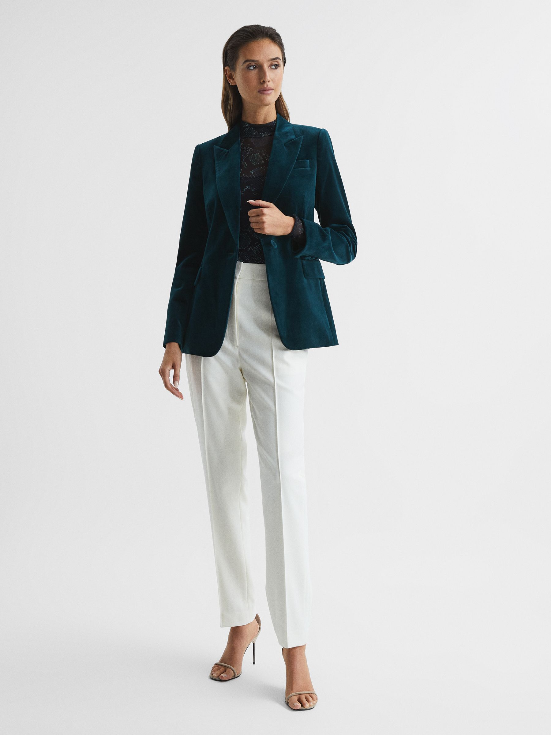 Velvet Blazer in Dark Teal - Image 3 of 7