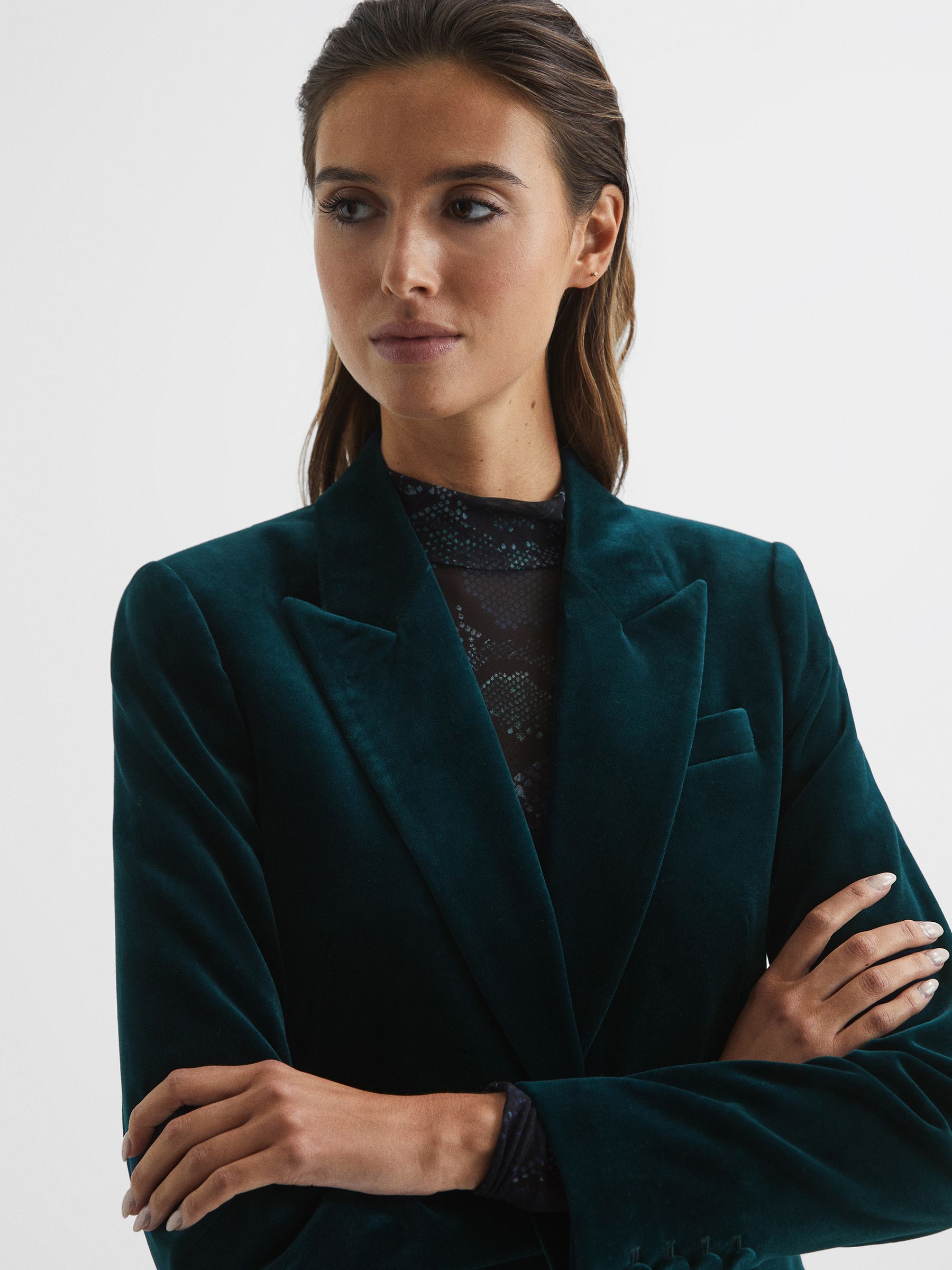 Velvet Blazer in Dark Teal - Image 4 of 7