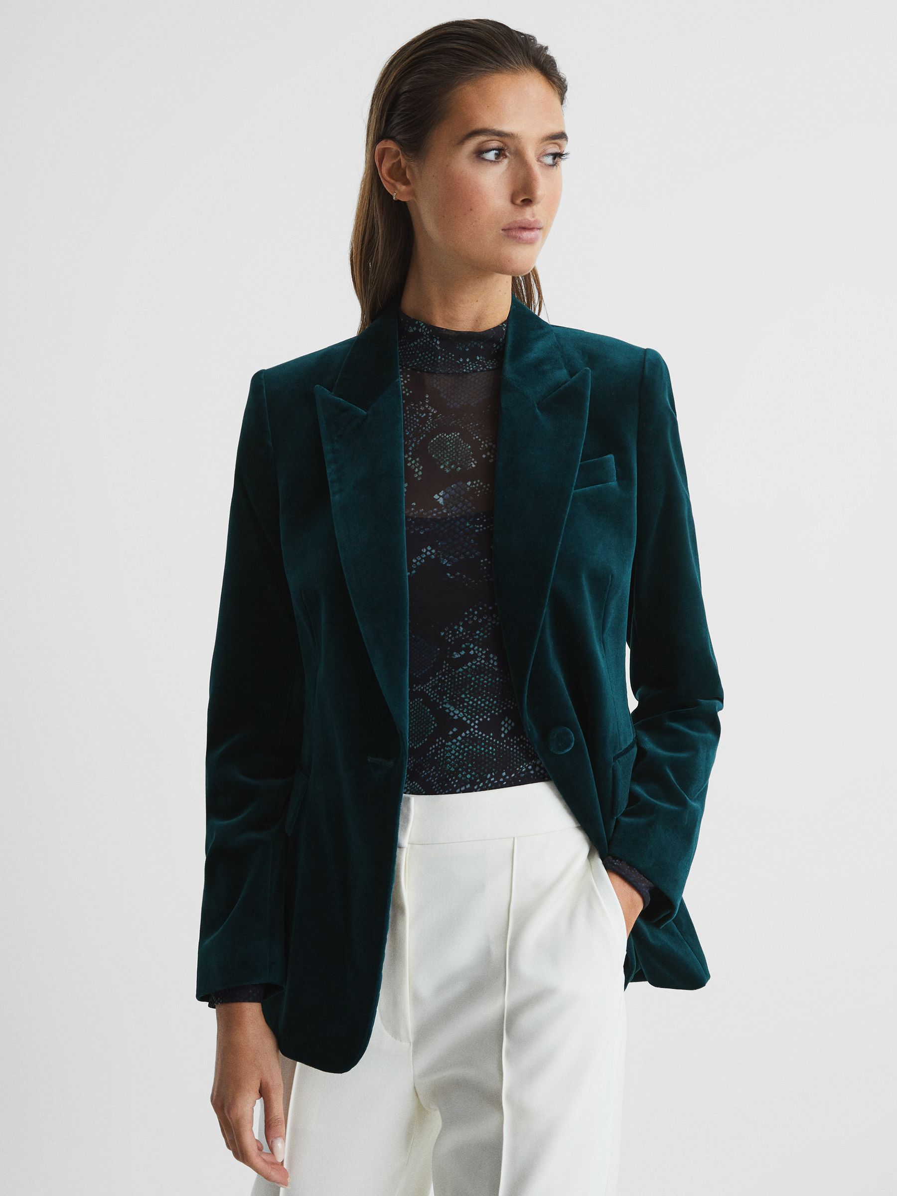Velvet Blazer in Dark Teal - Image 6 of 7