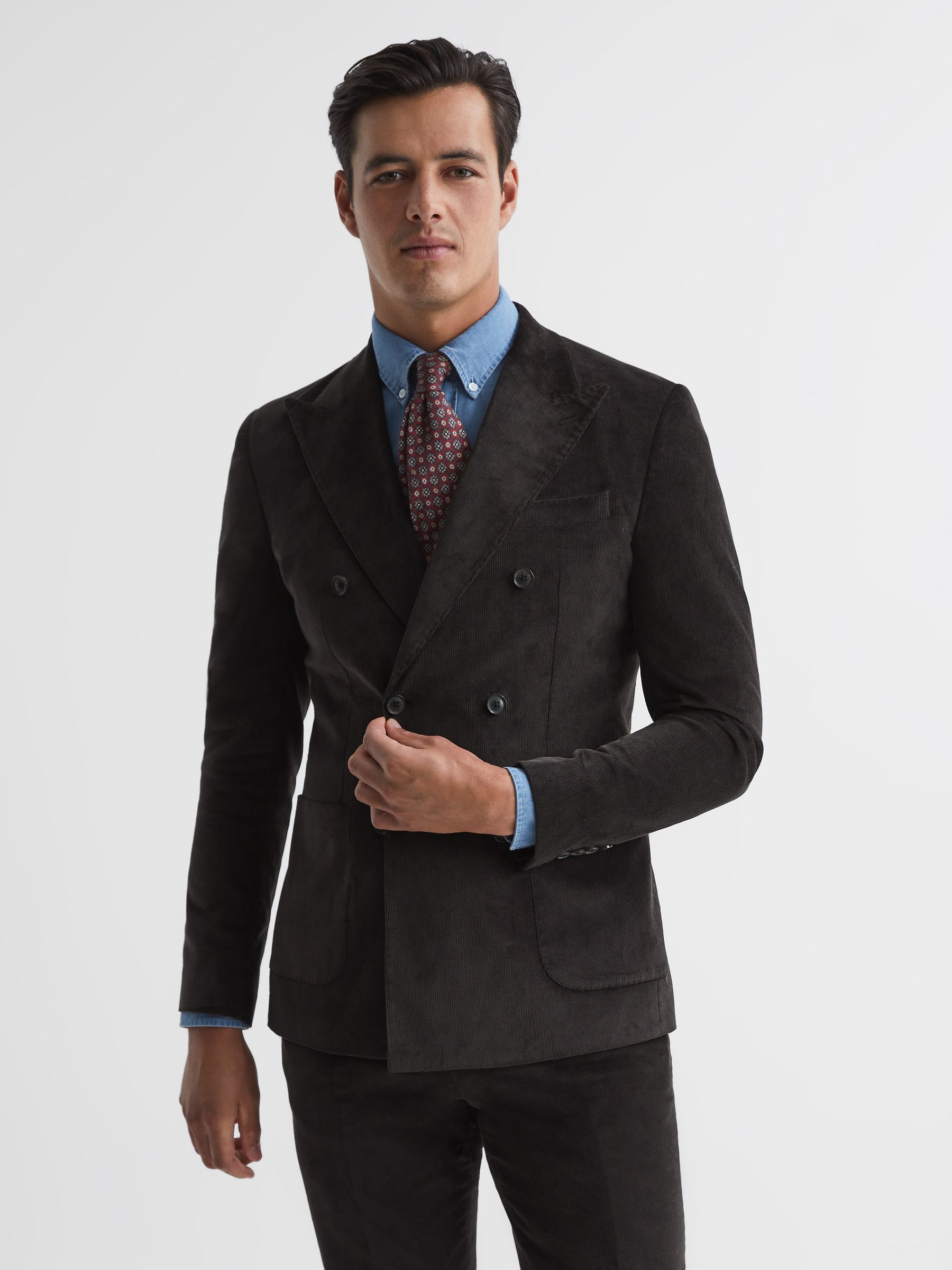 Holborn Chocolate Double Breasted Fine Cord Regular Fit Blazer - Image 1 of 10