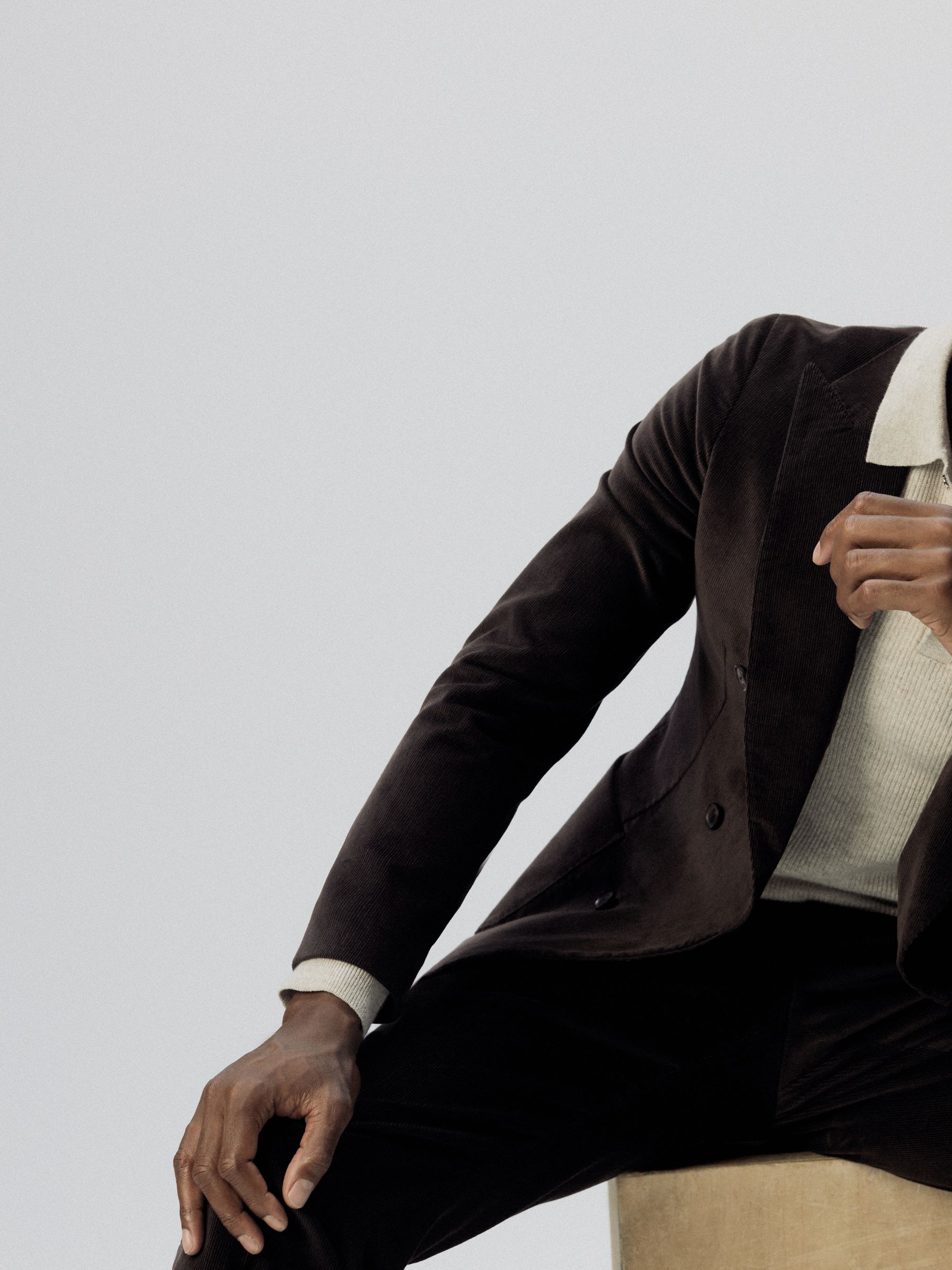 Holborn Chocolate Double Breasted Fine Cord Regular Fit Blazer - Image 10 of 10