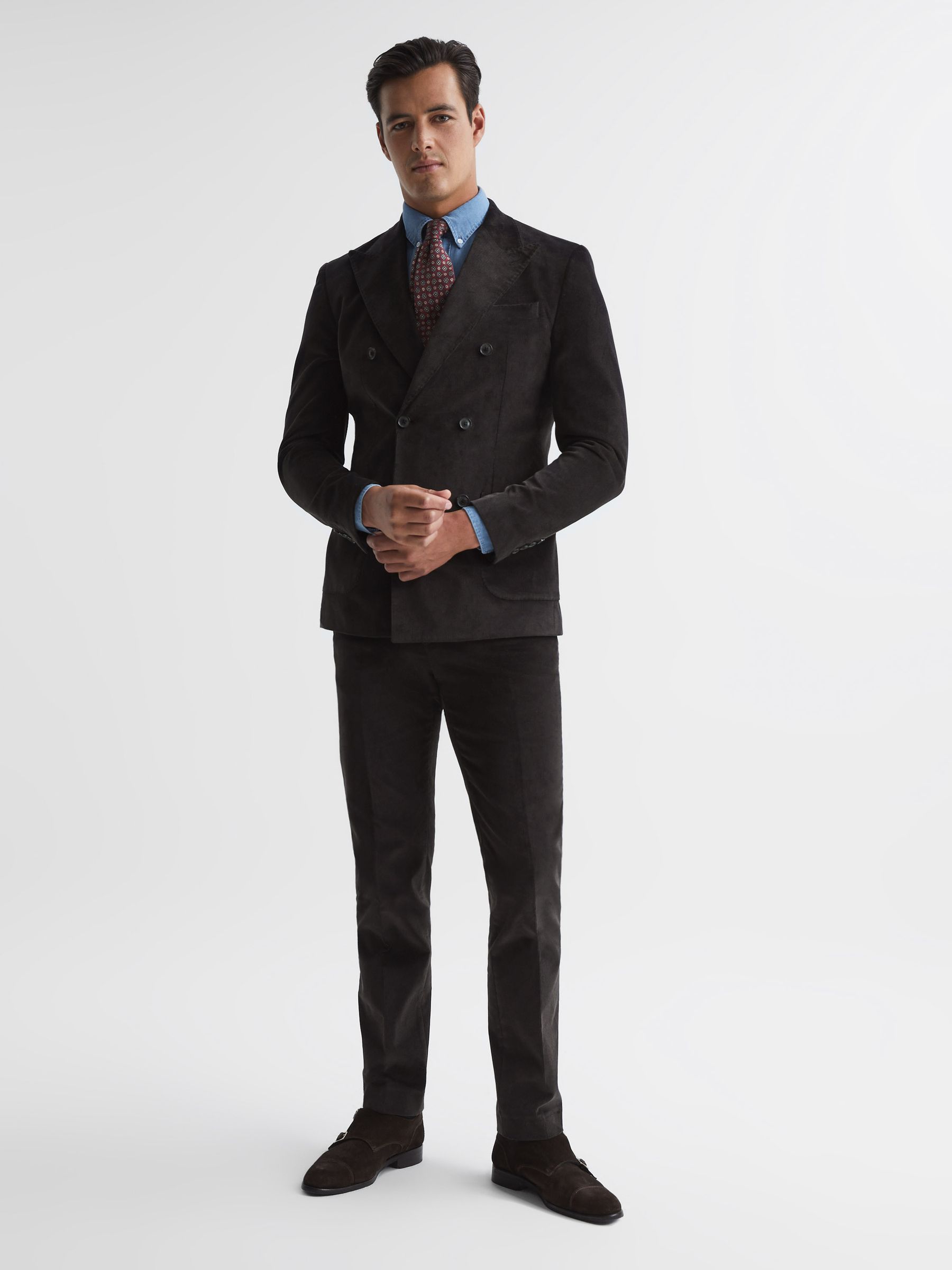 Holborn Chocolate Double Breasted Fine Cord Regular Fit Blazer - Image 3 of 10