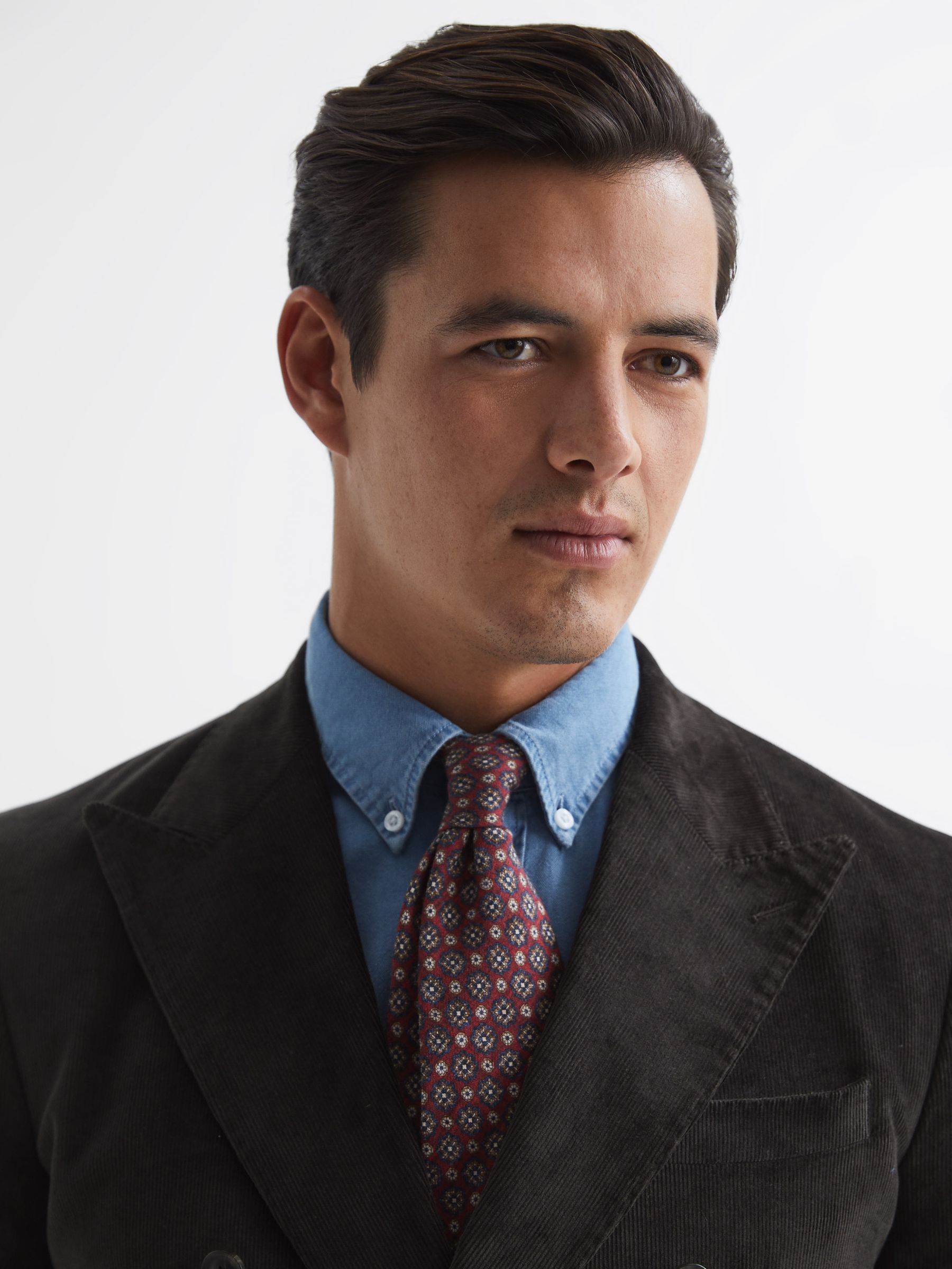 Holborn Chocolate Double Breasted Fine Cord Regular Fit Blazer - Image 4 of 10