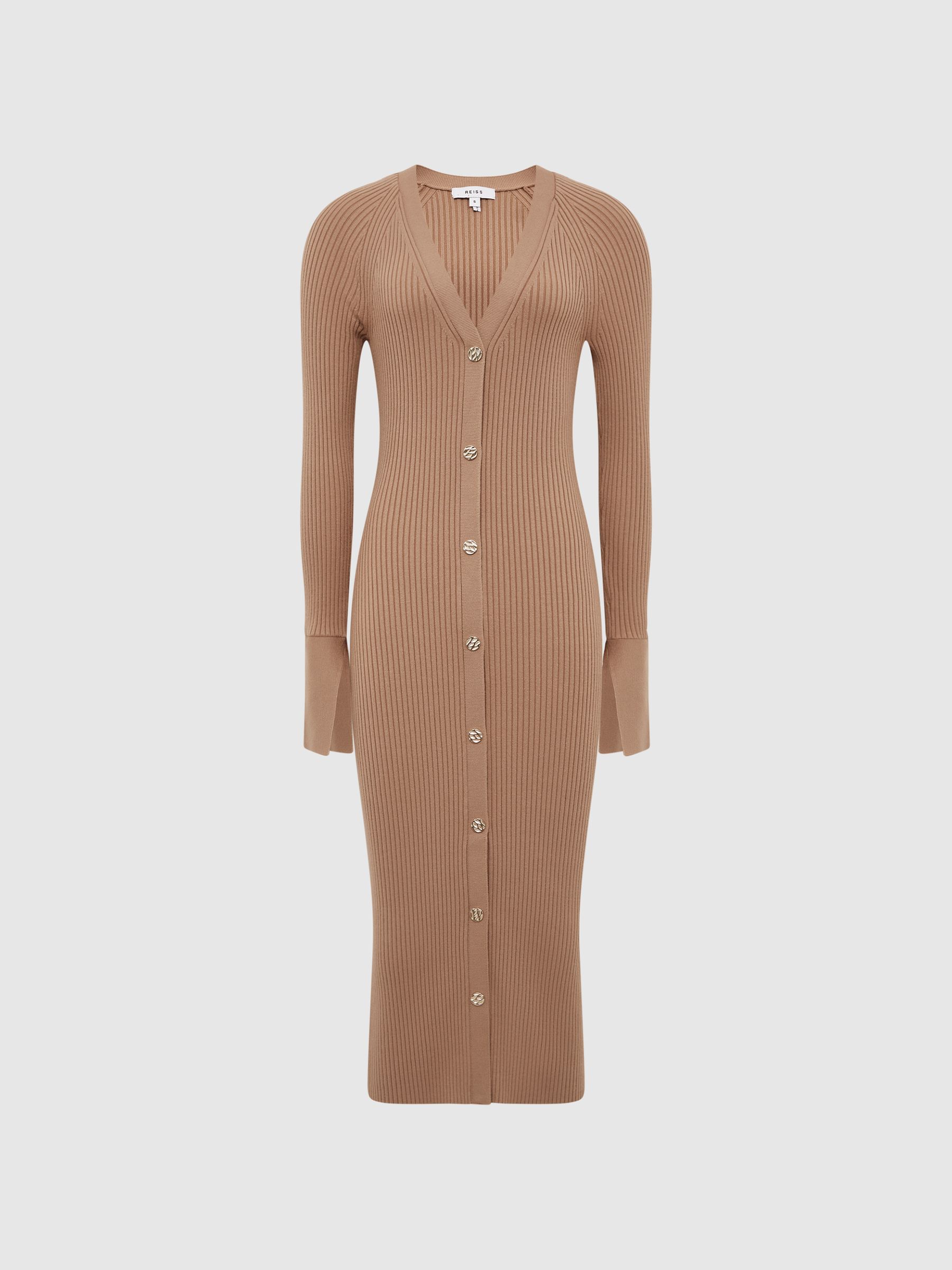 Rib-Knitted Midi Dress in Camel - Image 2 of 7