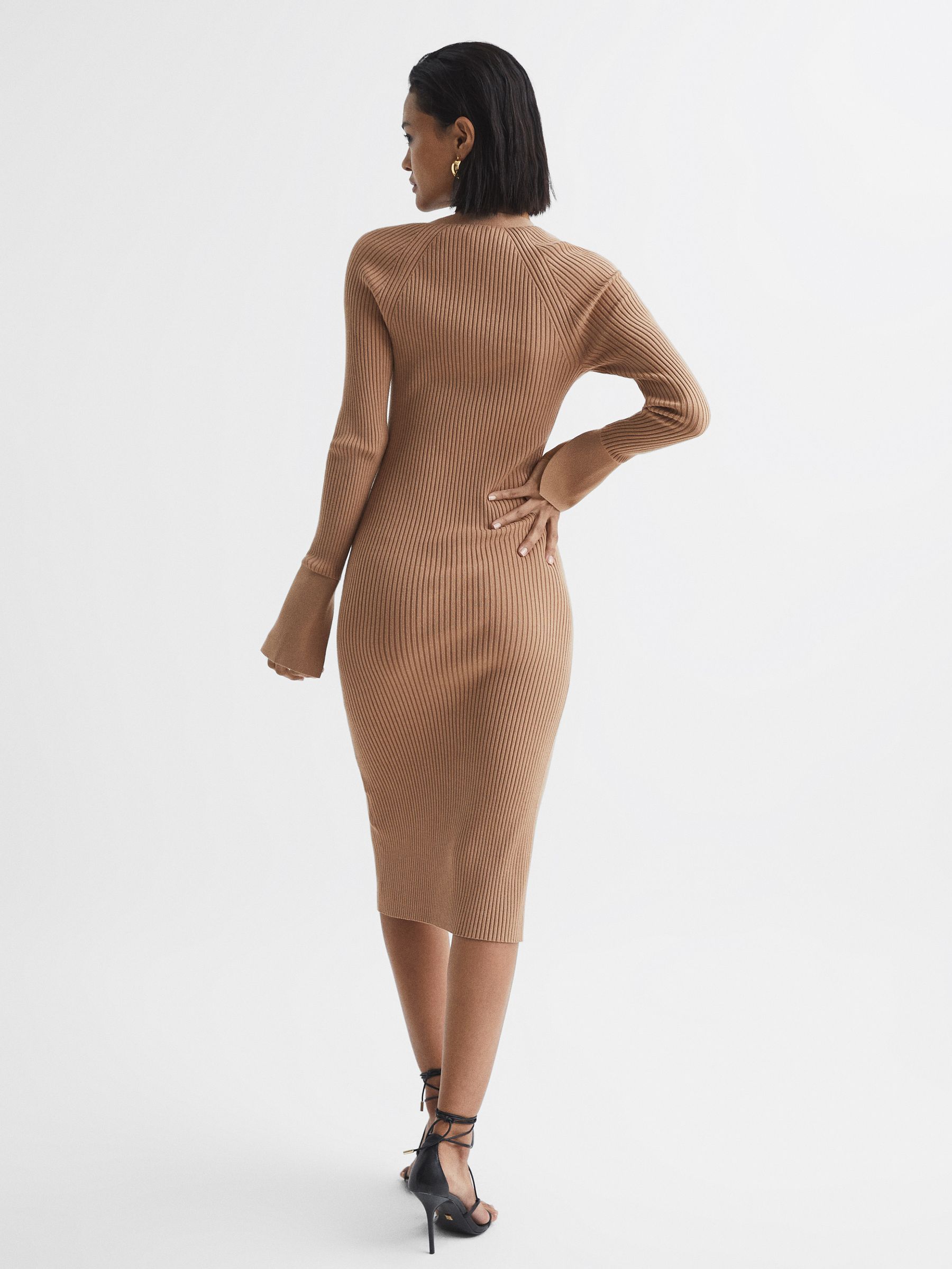 Rib-Knitted Midi Dress in Camel - Image 5 of 7