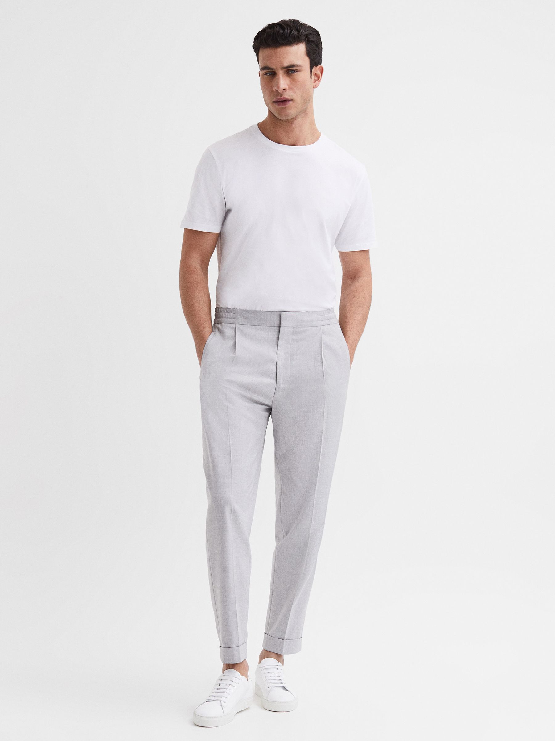 Relaxed Drawstring Trousers with Turn-Ups in Grey - Image 3 of 7