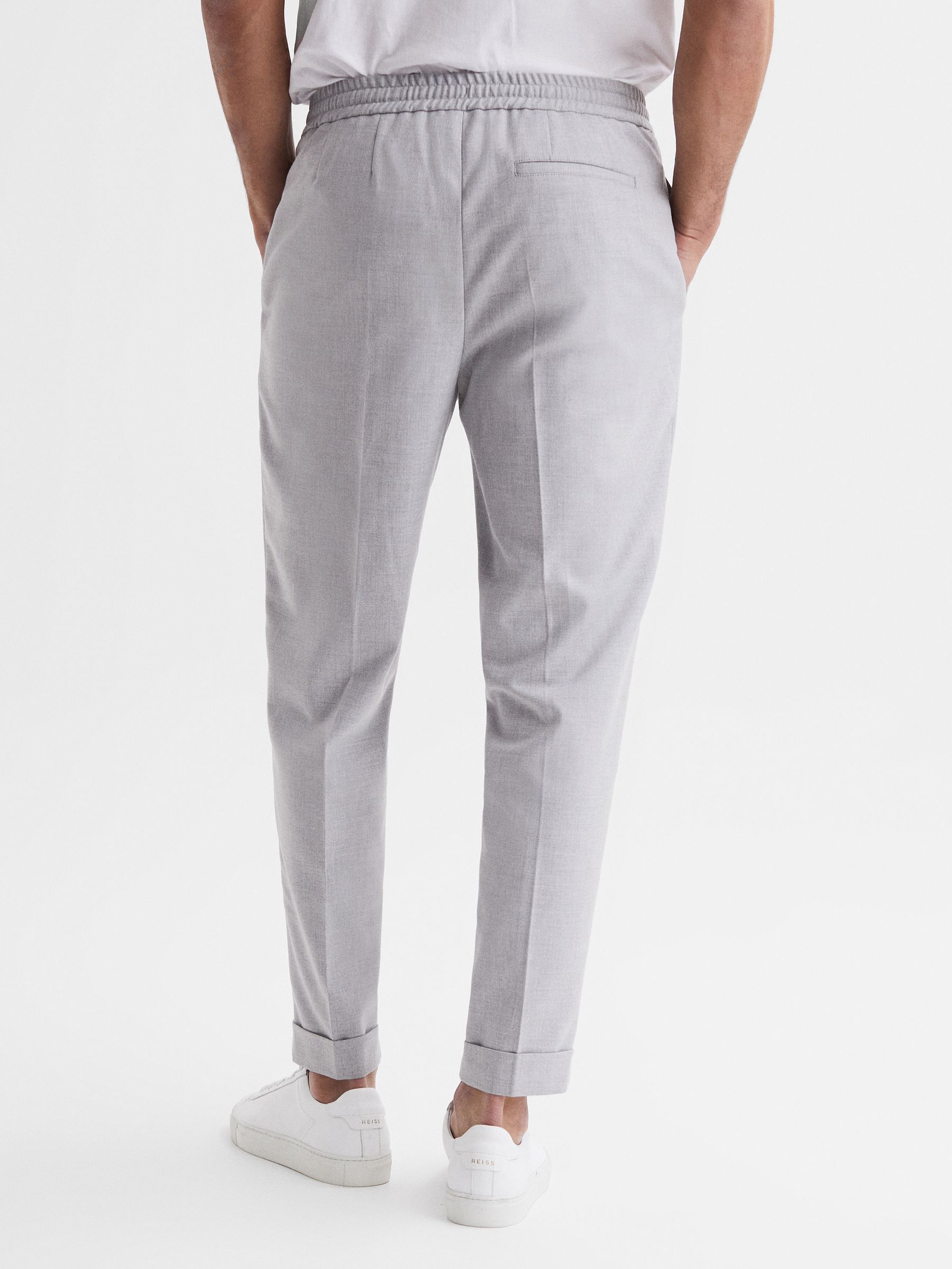 Relaxed Drawstring Trousers with Turn-Ups in Grey - Image 5 of 7