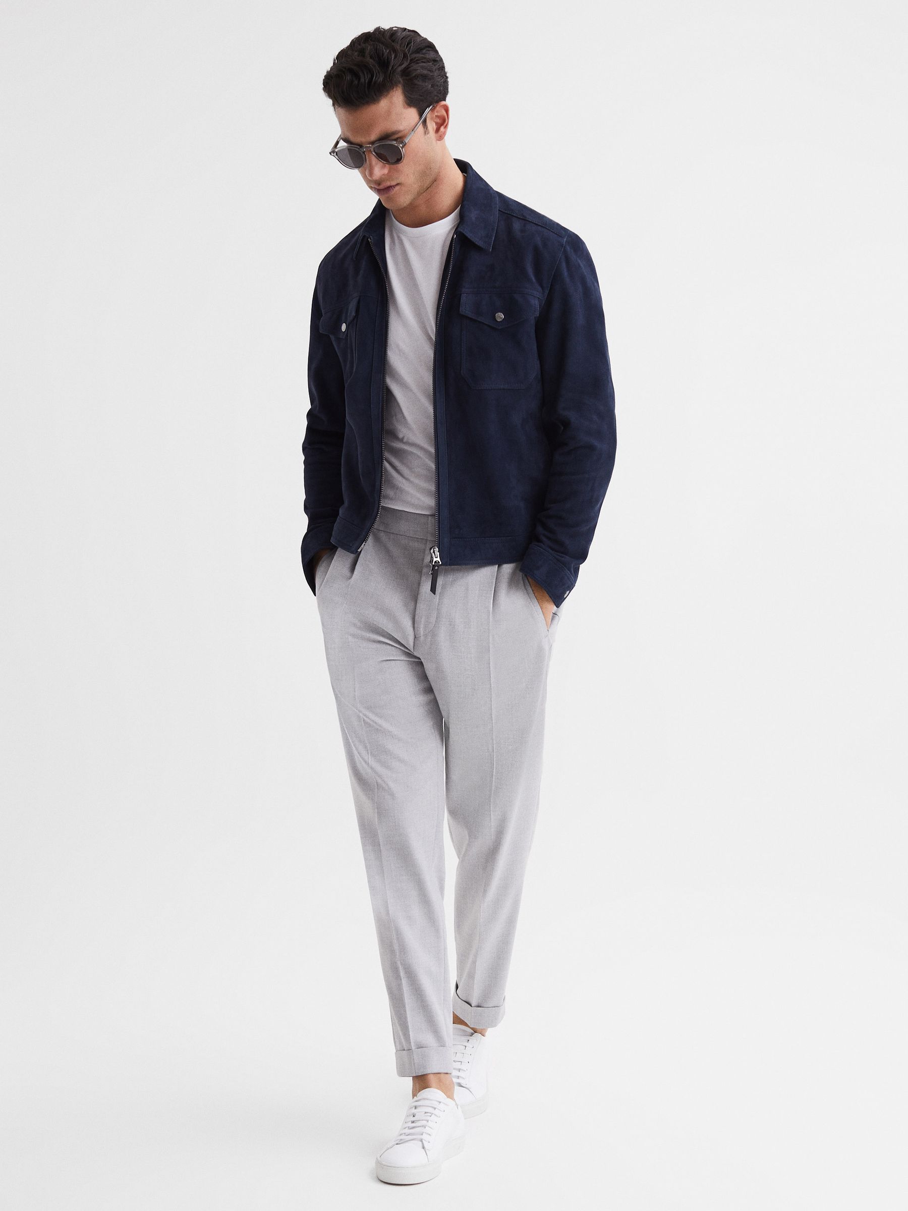 Relaxed Drawstring Trousers with Turn-Ups in Grey - Image 6 of 7
