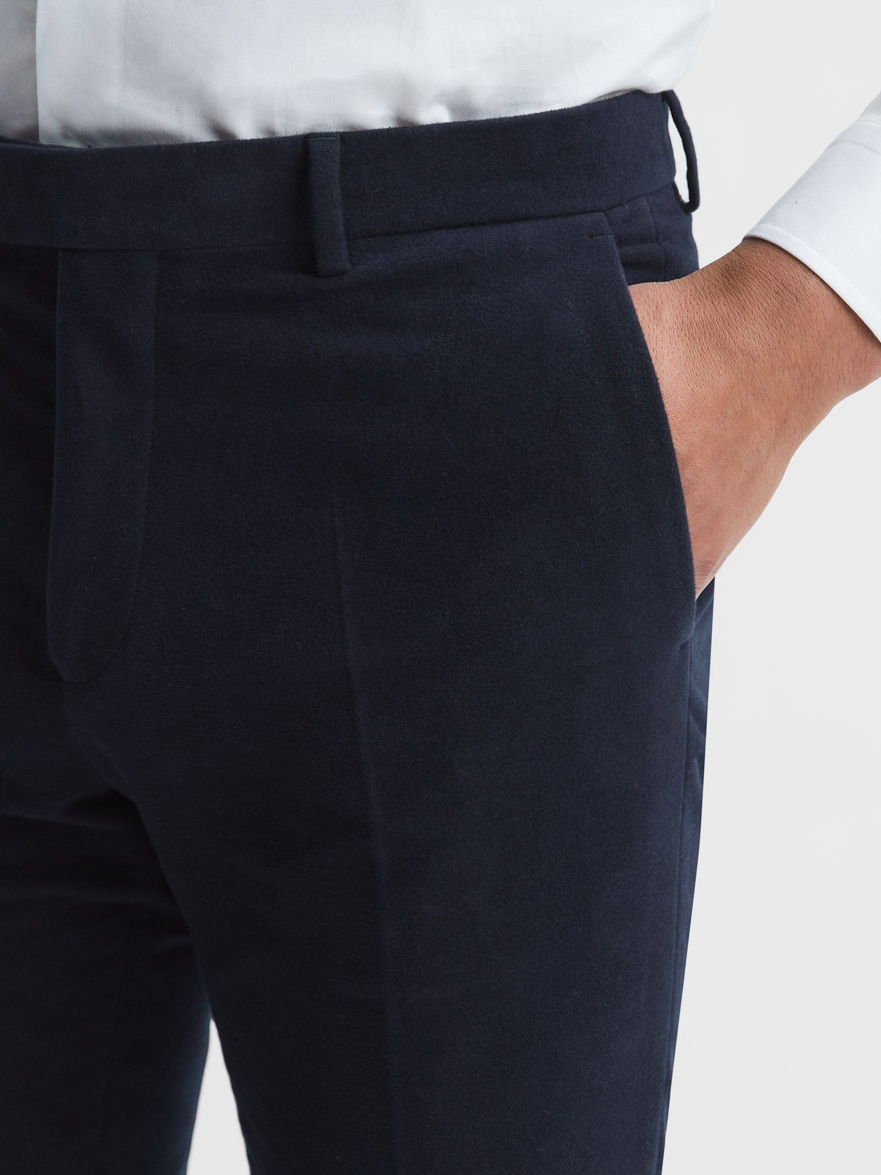 Slim Fit Moleskin Trousers in Navy - Image 4 of 6