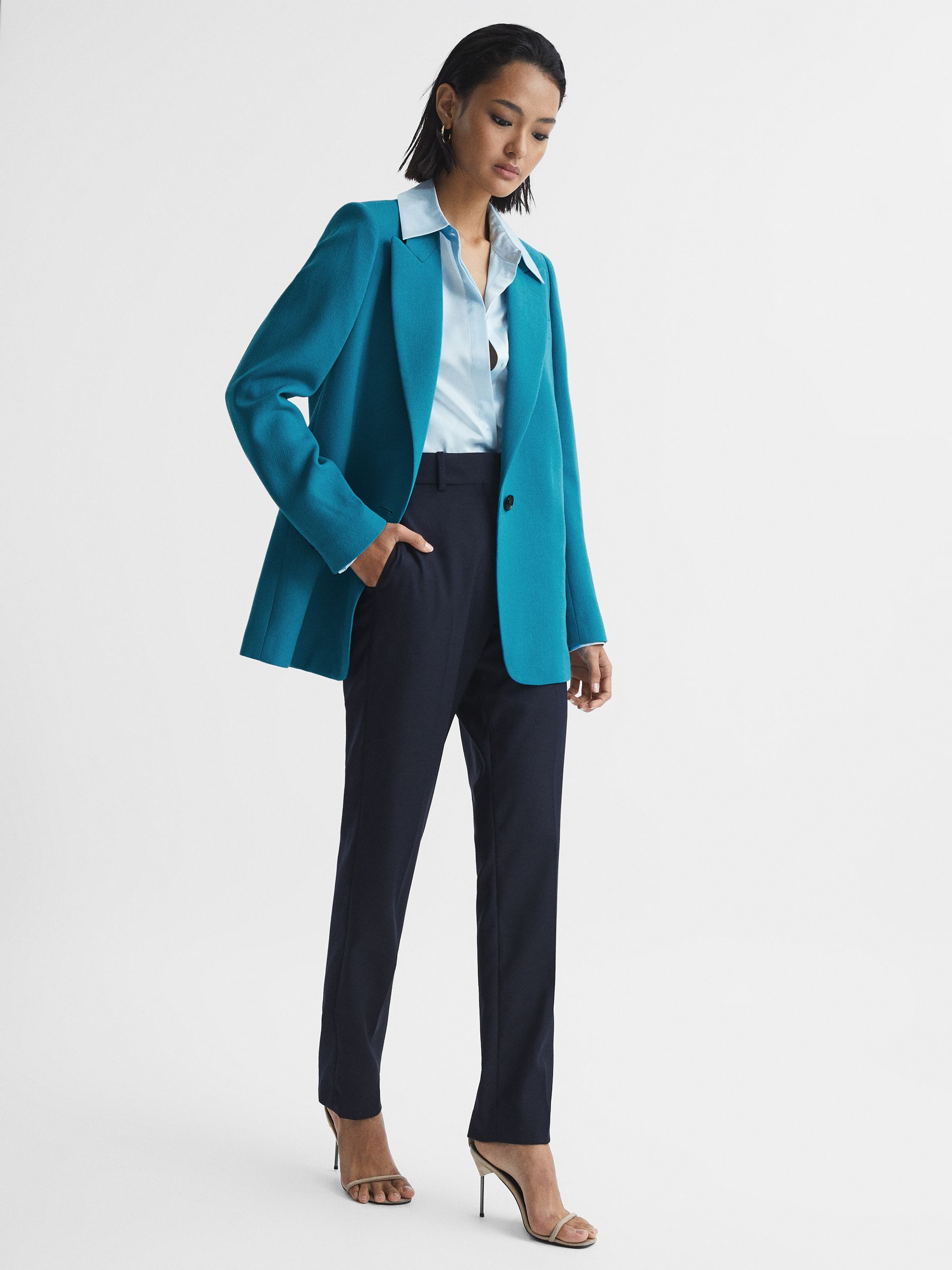 Slim Fit Single Breasted 100% Wool Blazer in Turquoise - Image 3 of 7