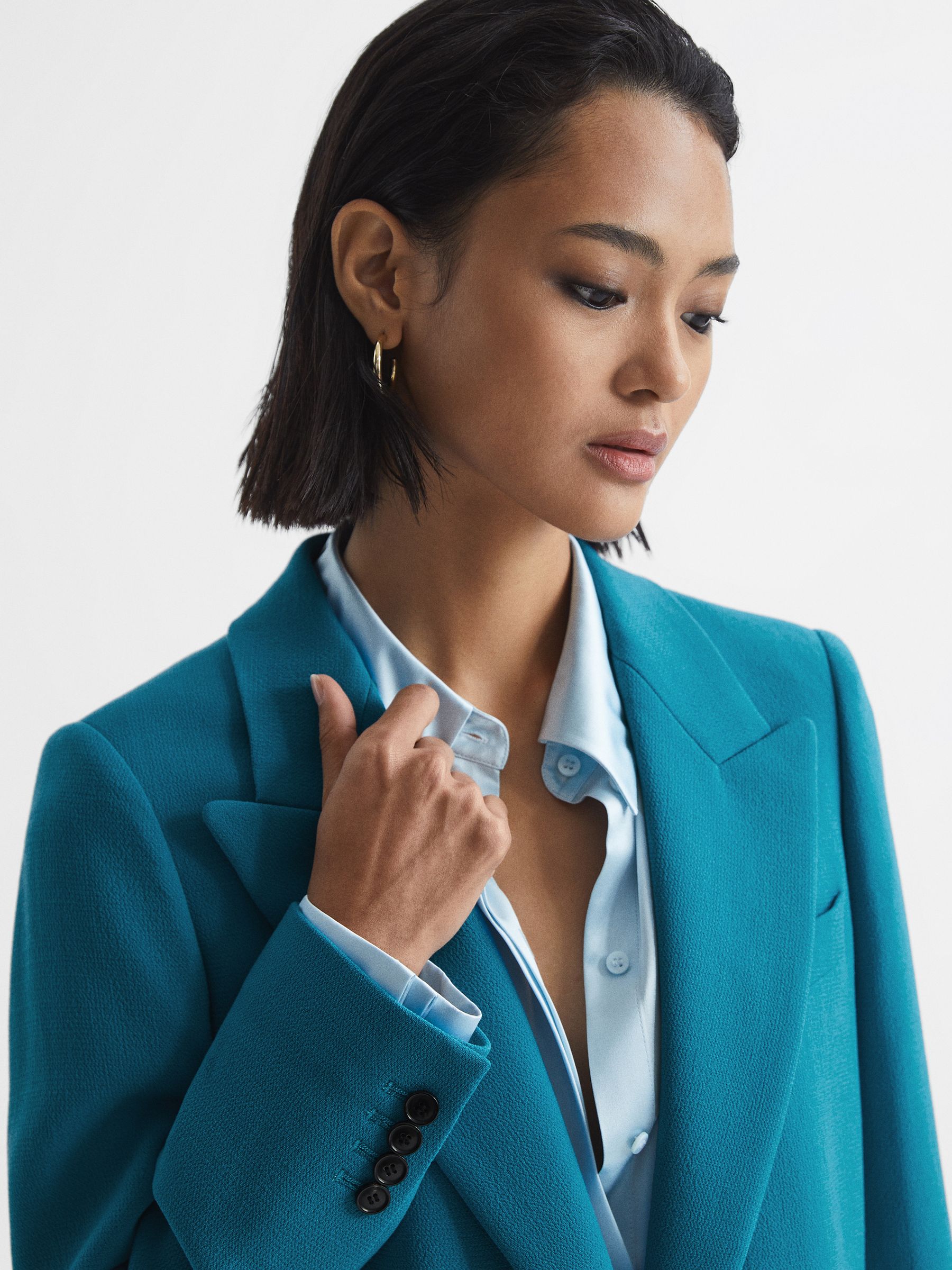 Slim Fit Single Breasted 100% Wool Blazer in Turquoise - Image 4 of 7