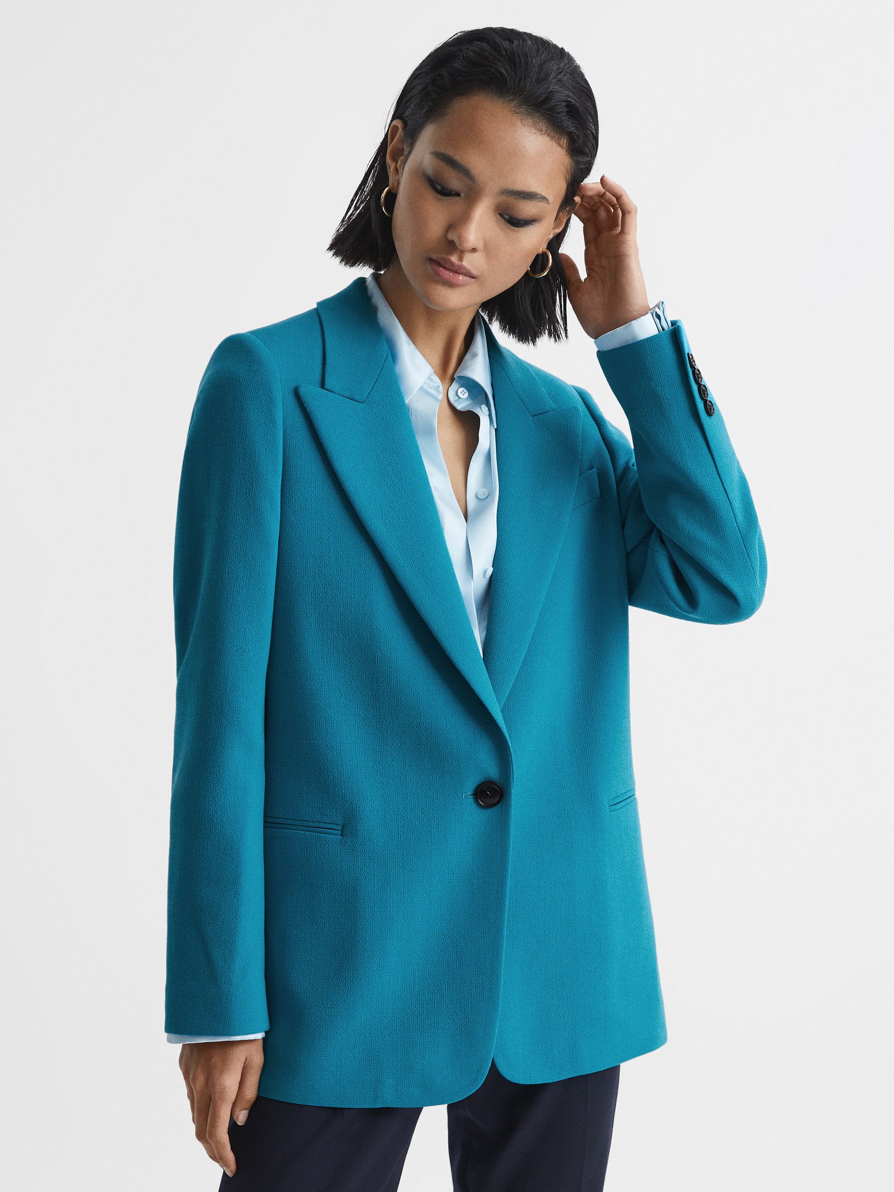 Slim Fit Single Breasted 100% Wool Blazer in Turquoise - Image 6 of 7