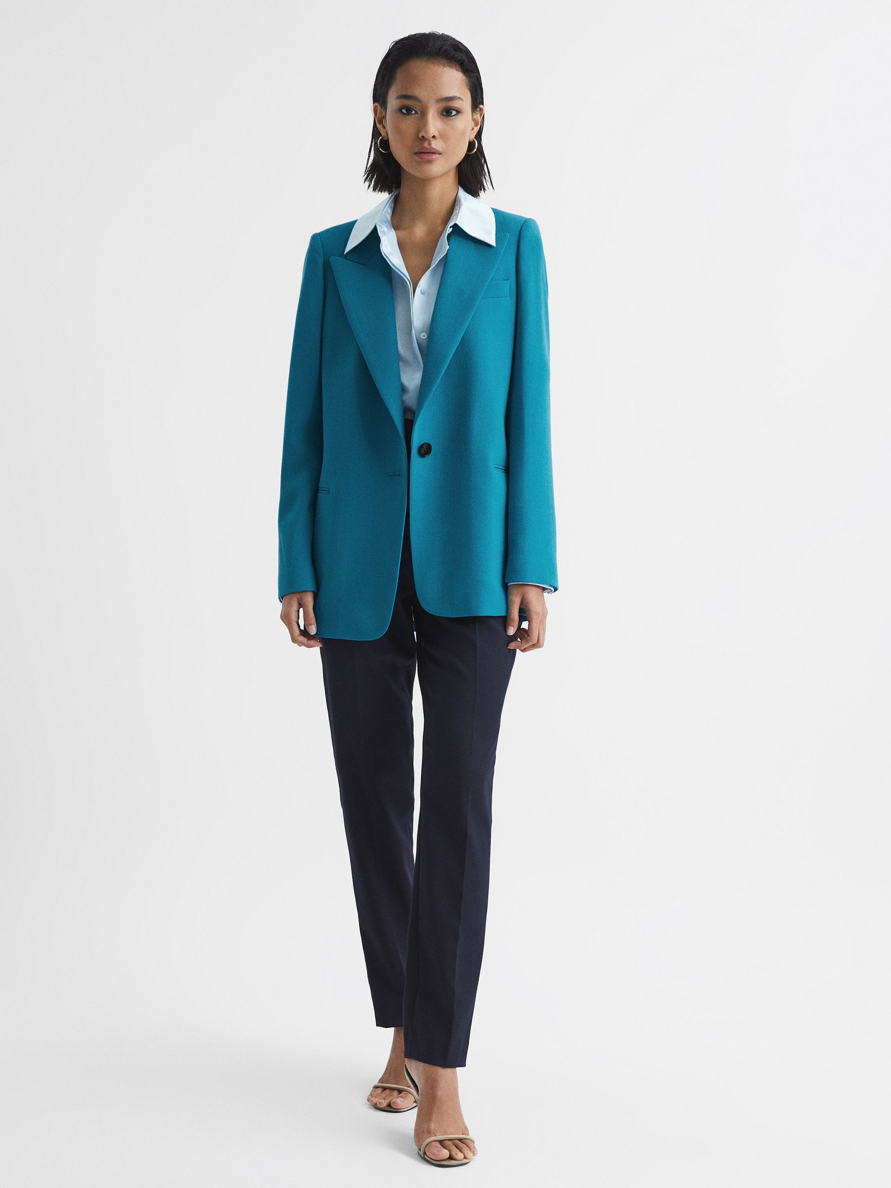 Slim Fit Single Breasted 100% Wool Blazer in Turquoise - Image 7 of 7