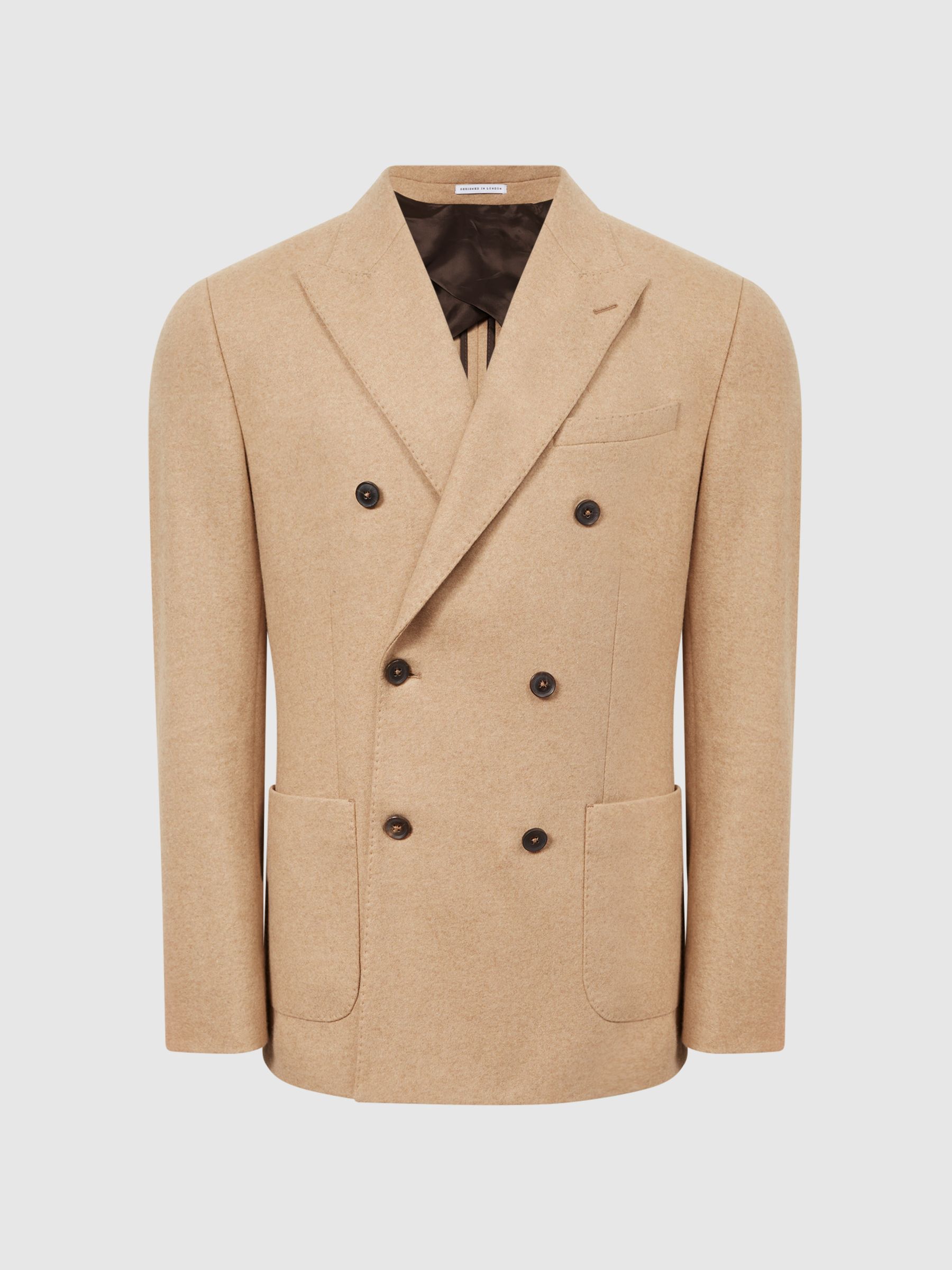 Double Breasted Slim Fit Textured Blazer in Camel - Image 2 of 8