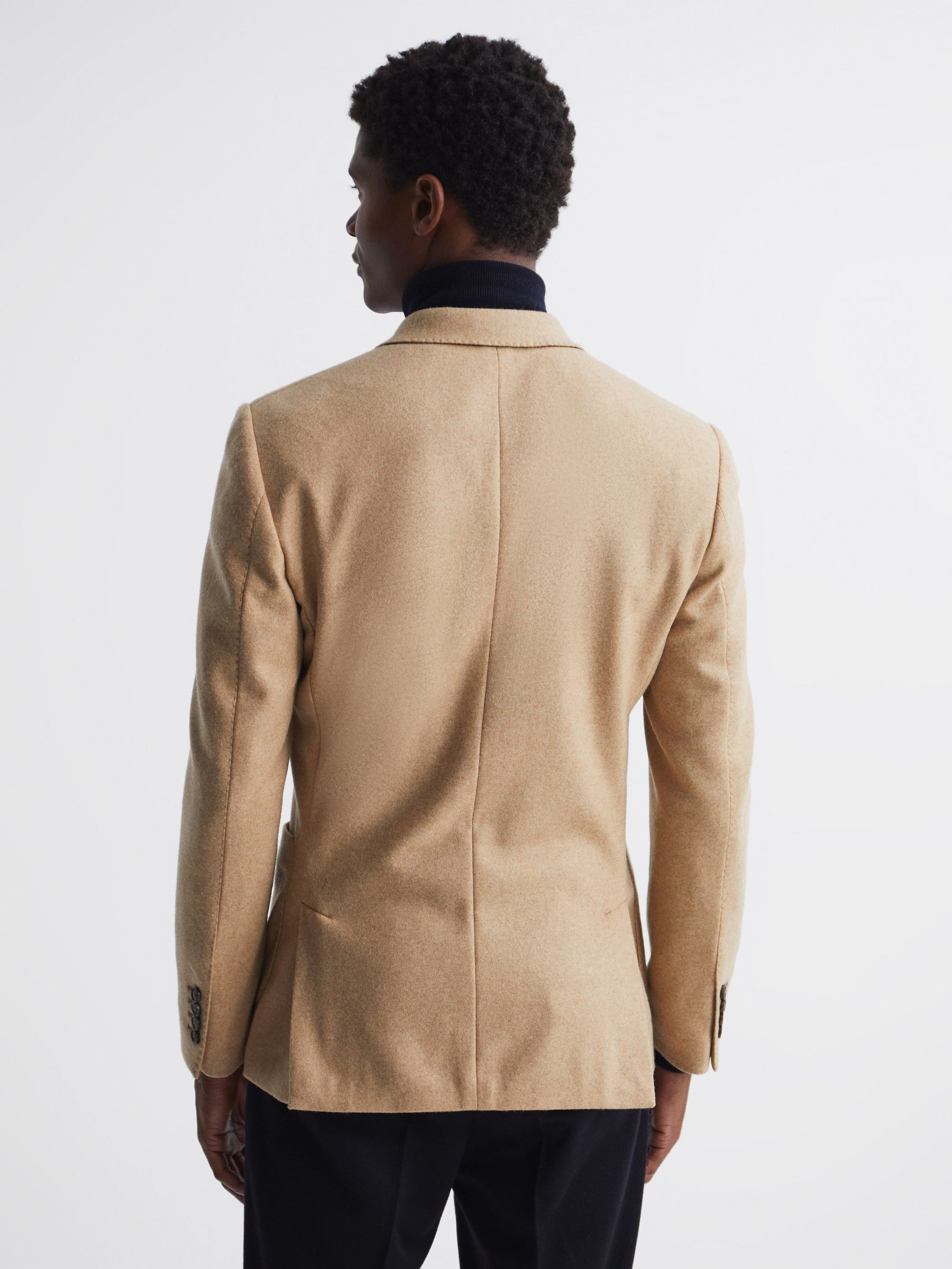 Double Breasted Slim Fit Textured Blazer in Camel - Image 5 of 8