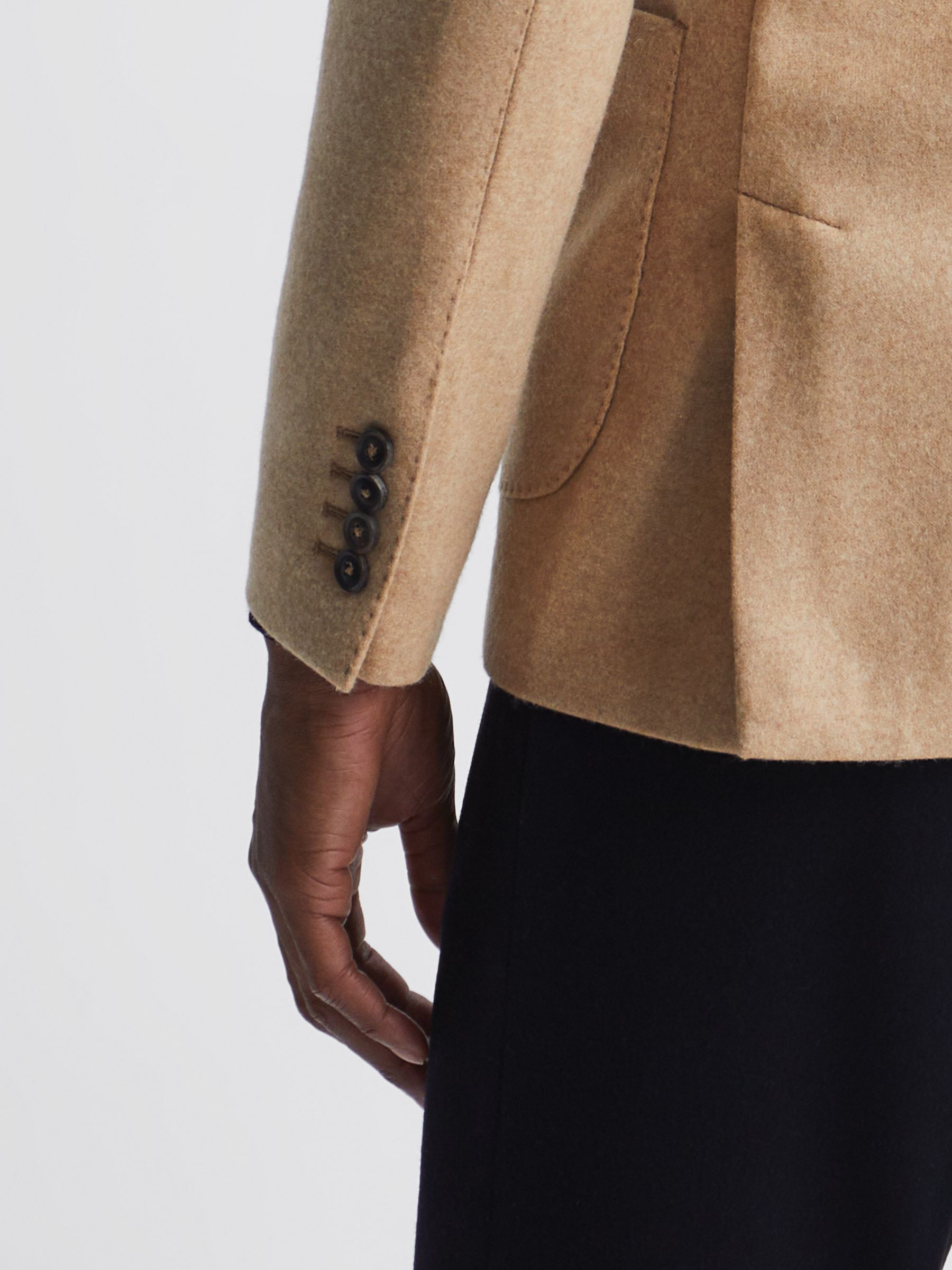 Double Breasted Slim Fit Textured Blazer in Camel - Image 6 of 8