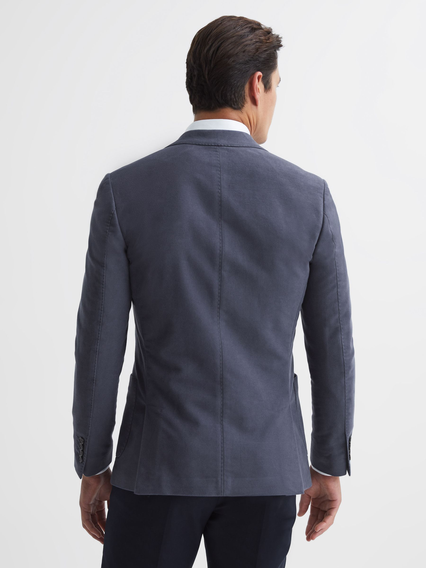 Single Breasted Slim Fit Moleskin Blazer in Airforce Blue - Image 5 of 8