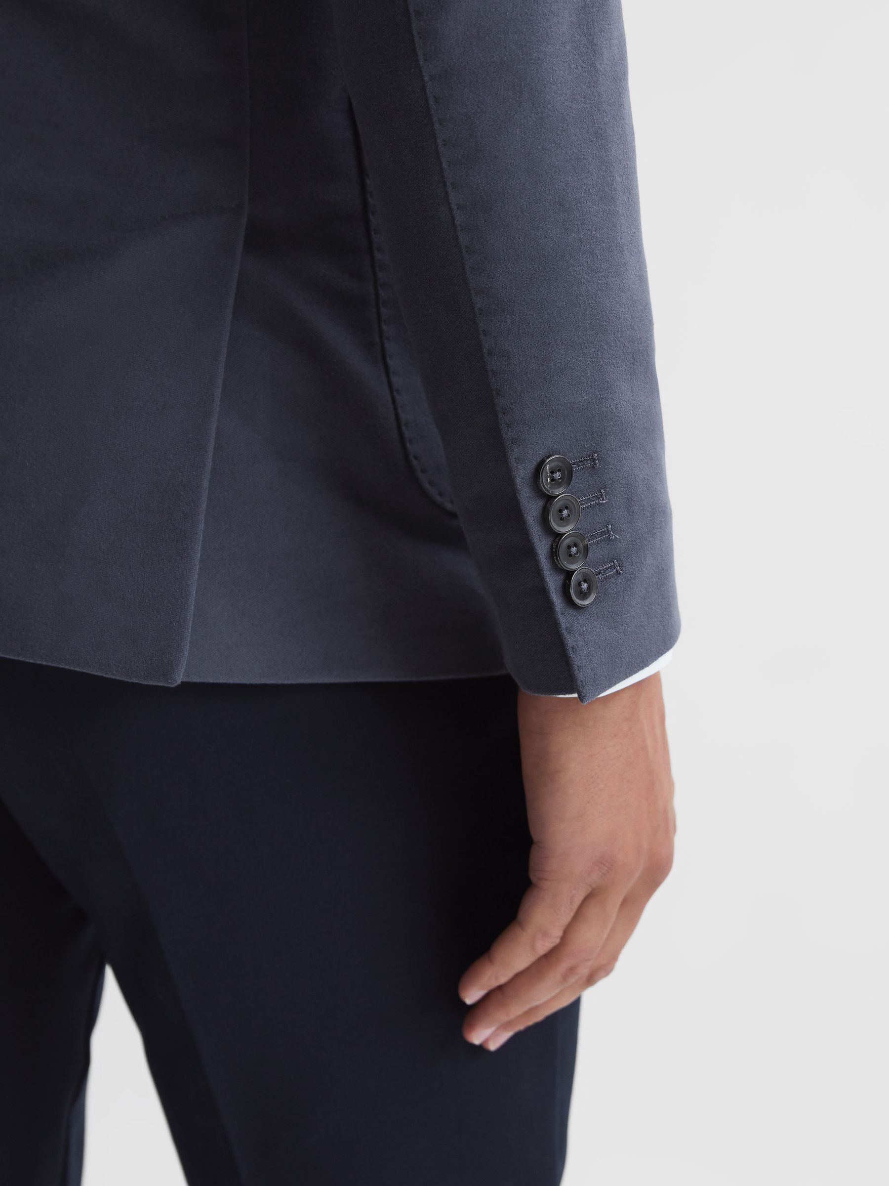 Single Breasted Slim Fit Moleskin Blazer in Airforce Blue - Image 6 of 8