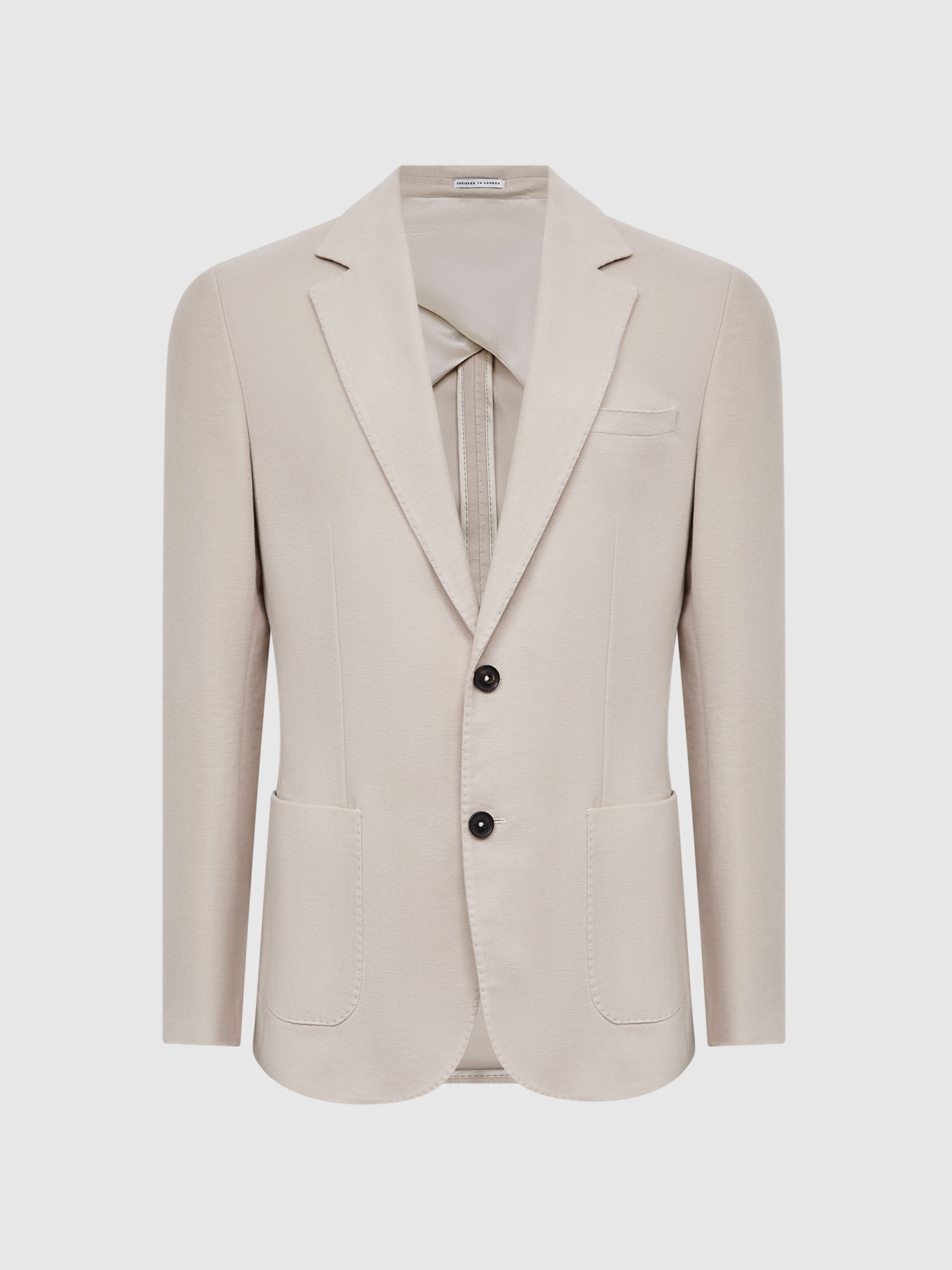 Single Breasted Slim Fit Moleskin Blazer in Stone - Image 2 of 9