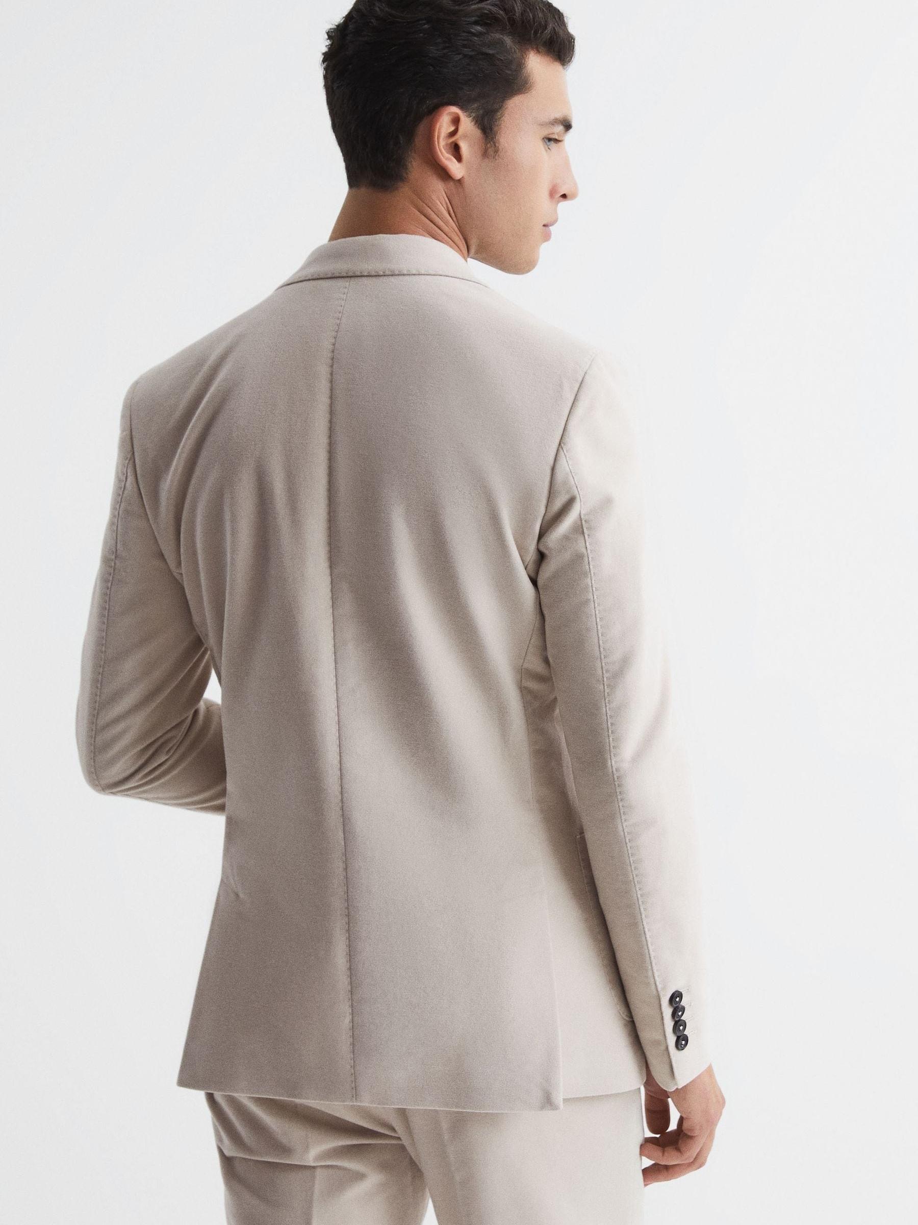 Single Breasted Slim Fit Moleskin Blazer in Stone - Image 5 of 9
