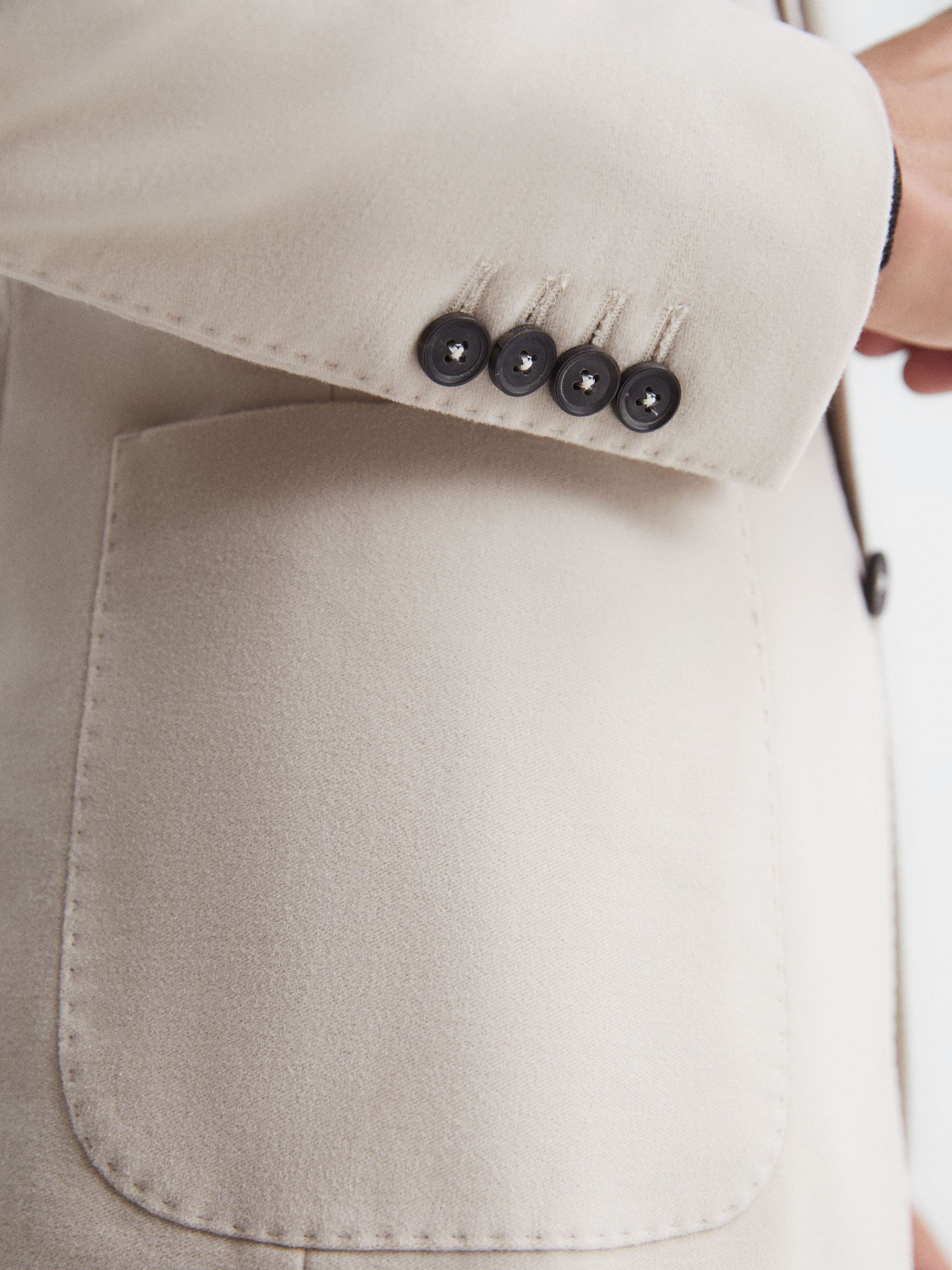 Single Breasted Slim Fit Moleskin Blazer in Stone - Image 6 of 9